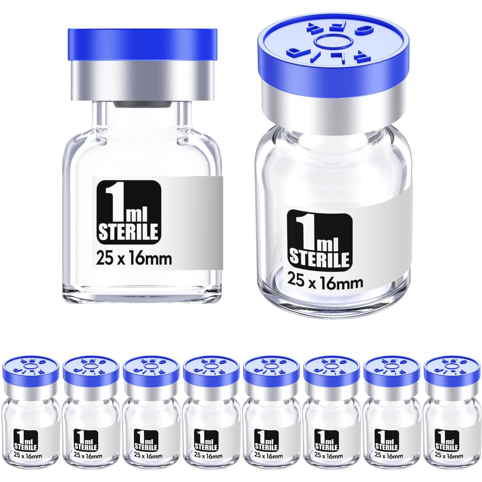 Ks-Tek Sterile Empty Vials With Self Healing Injection Port With Aluminum Plastic Cap Sterile Package (1Ml Clear 10)