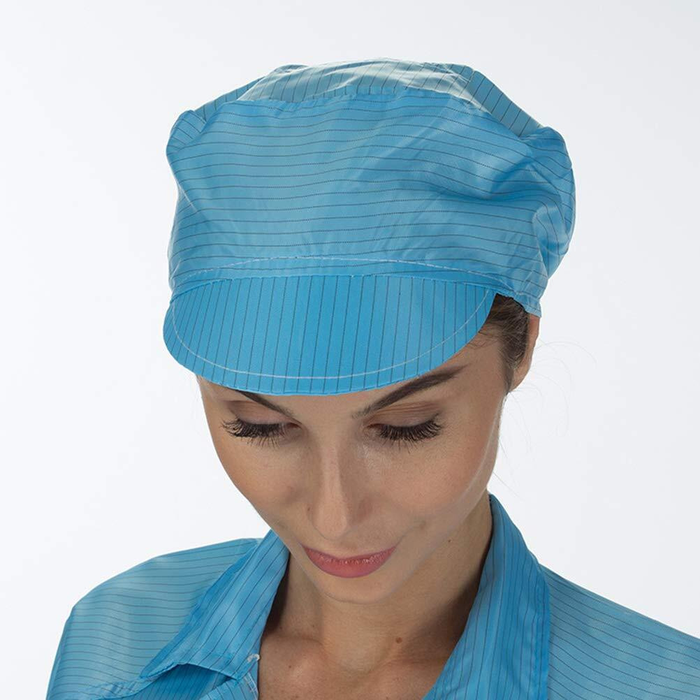 Funzzy 5 Pcs Anti-Static Cap Dustproof Cap Breathable Hat Cleanroom Factory Working Caps For Women Men (Blue)