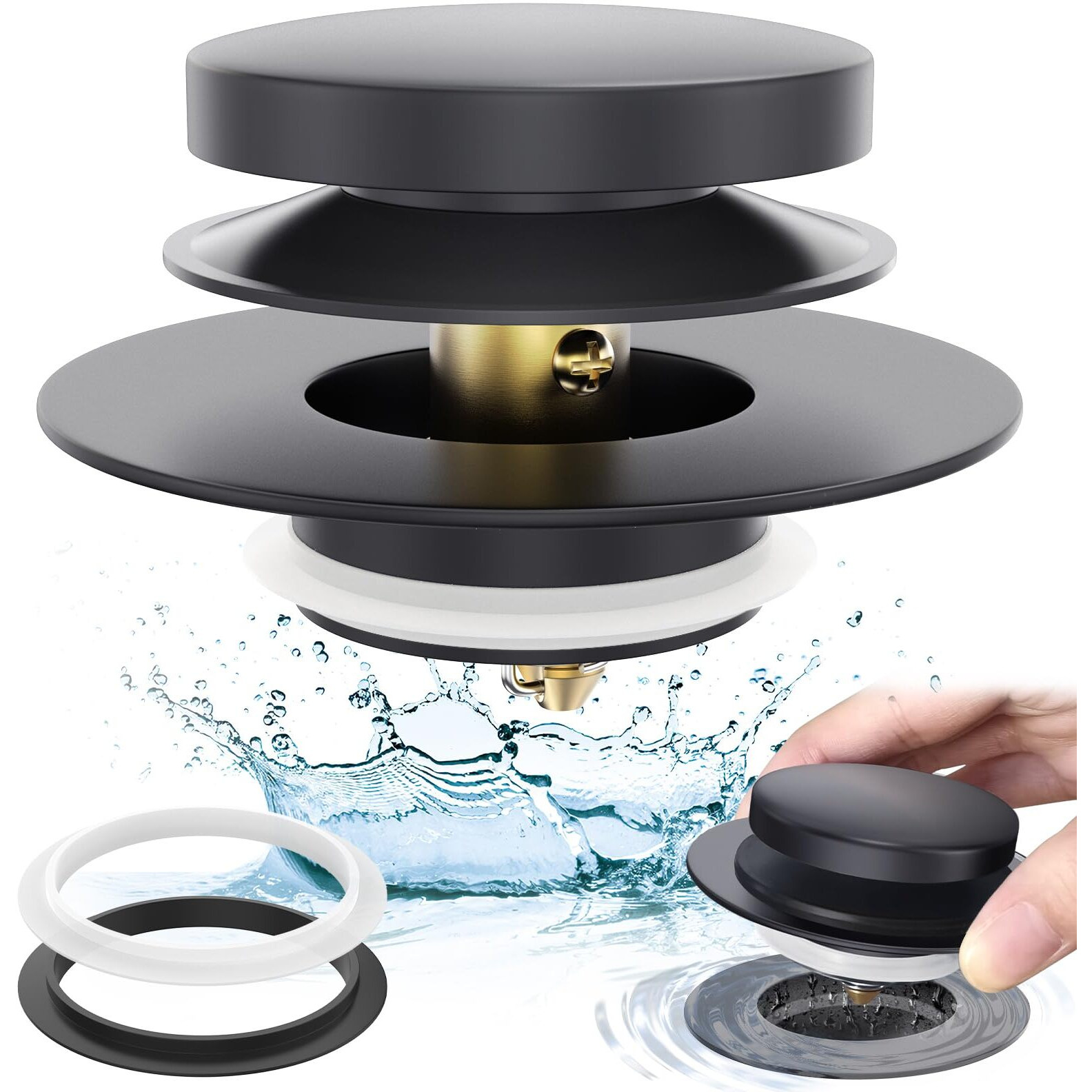 Matte Black Universal Tip Toe Tub Stopper Replacement  Pop Up Bathtub Drain Stoppers  Bathroom Bath Tub Drains Plug  Replaces Lift And Turn  Tip-Toe And Trip Lever Drains For Tub  Easy Install