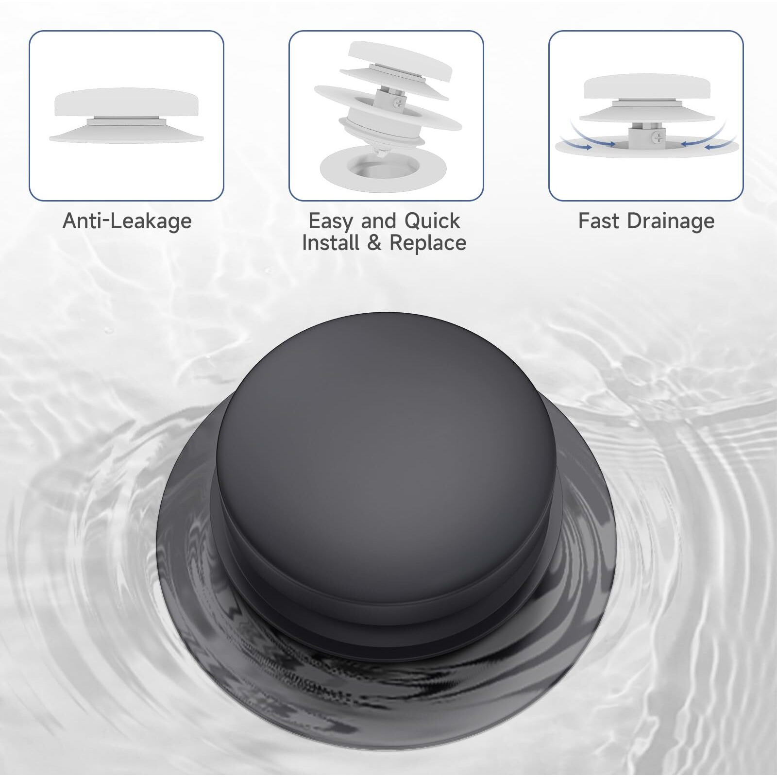 Matte Black Universal Tip Toe Tub Stopper Replacement  Pop Up Bathtub Drain Stoppers  Bathroom Bath Tub Drains Plug  Replaces Lift And Turn  Tip-Toe And Trip Lever Drains For Tub  Easy Install