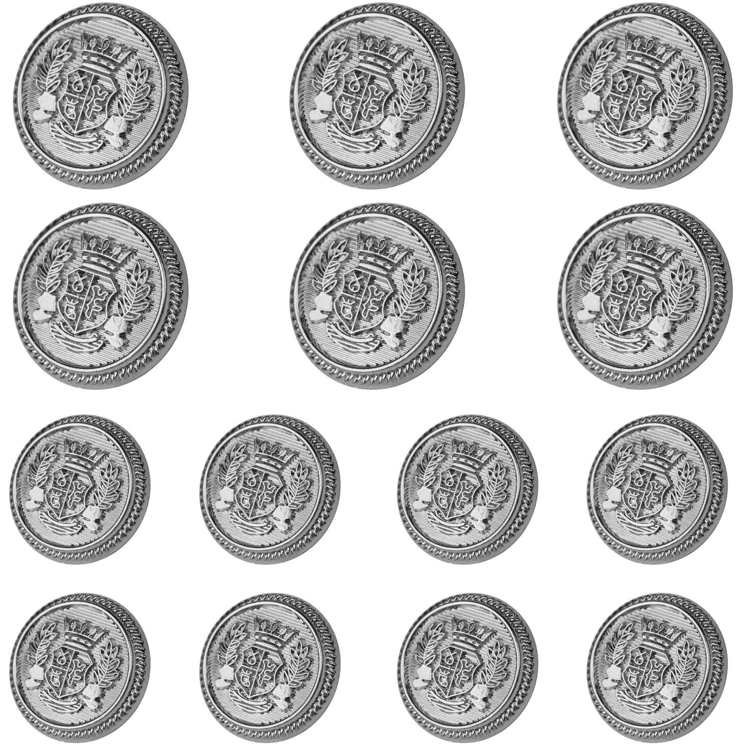 14 Pieces Silver Metal Blazer Button Set 23Mm 18Mm Blazer Buttons Men Metal Suit Buttons For Men Silver Buttons For Blazer Suits Sport Coat Uniform Jacket
