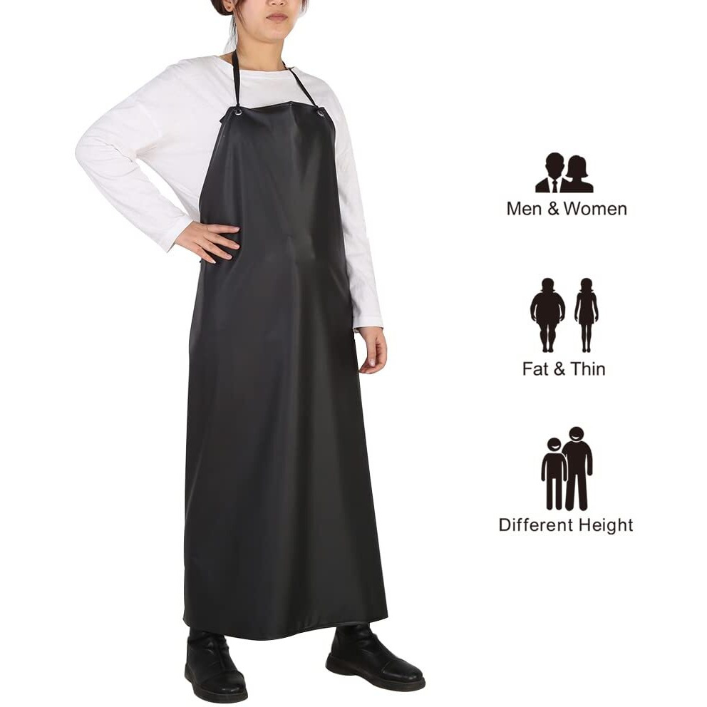 Gnjcv Chemical Resistant Pvc Apron - Black Plus Size Unisex Waterproof Vinyl Aprons For Dish Washing Dog Grooming Gardening Fish Cleaning(Pack Of 1