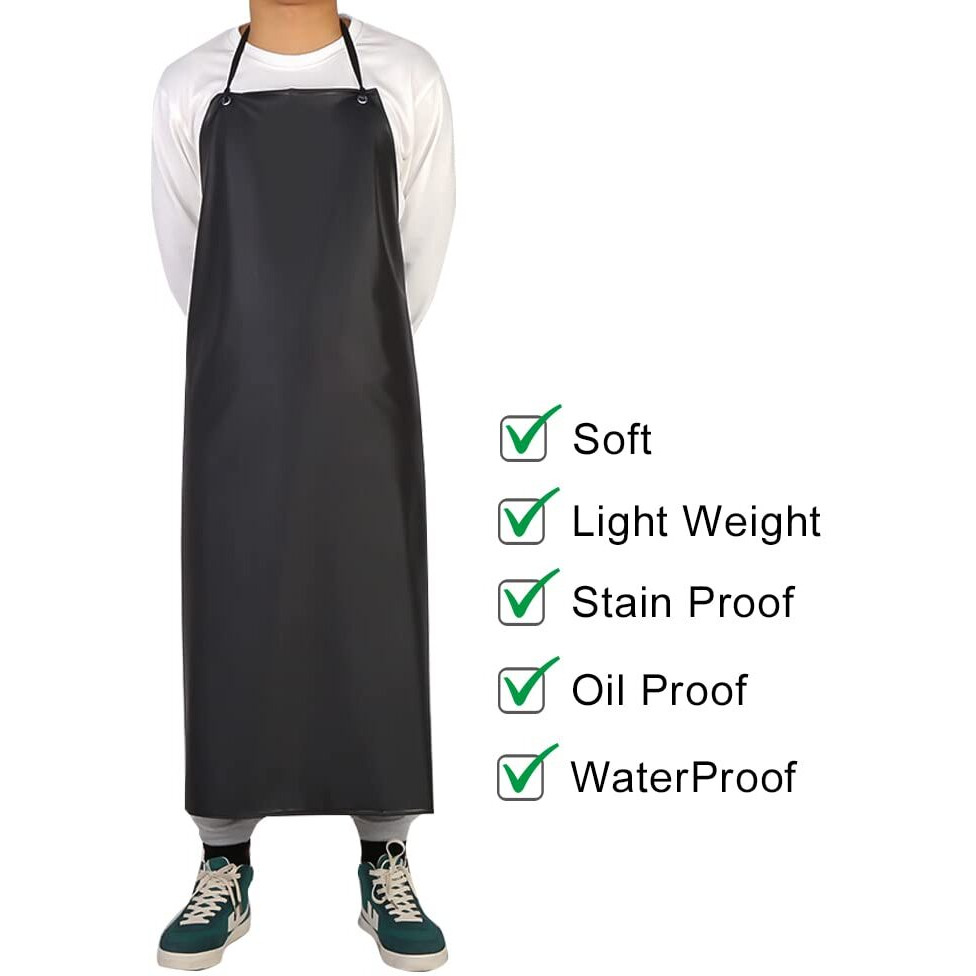 Gnjcv Chemical Resistant Pvc Apron - Black Plus Size Unisex Waterproof Vinyl Aprons For Dish Washing Dog Grooming Gardening Fish Cleaning(Pack Of 1