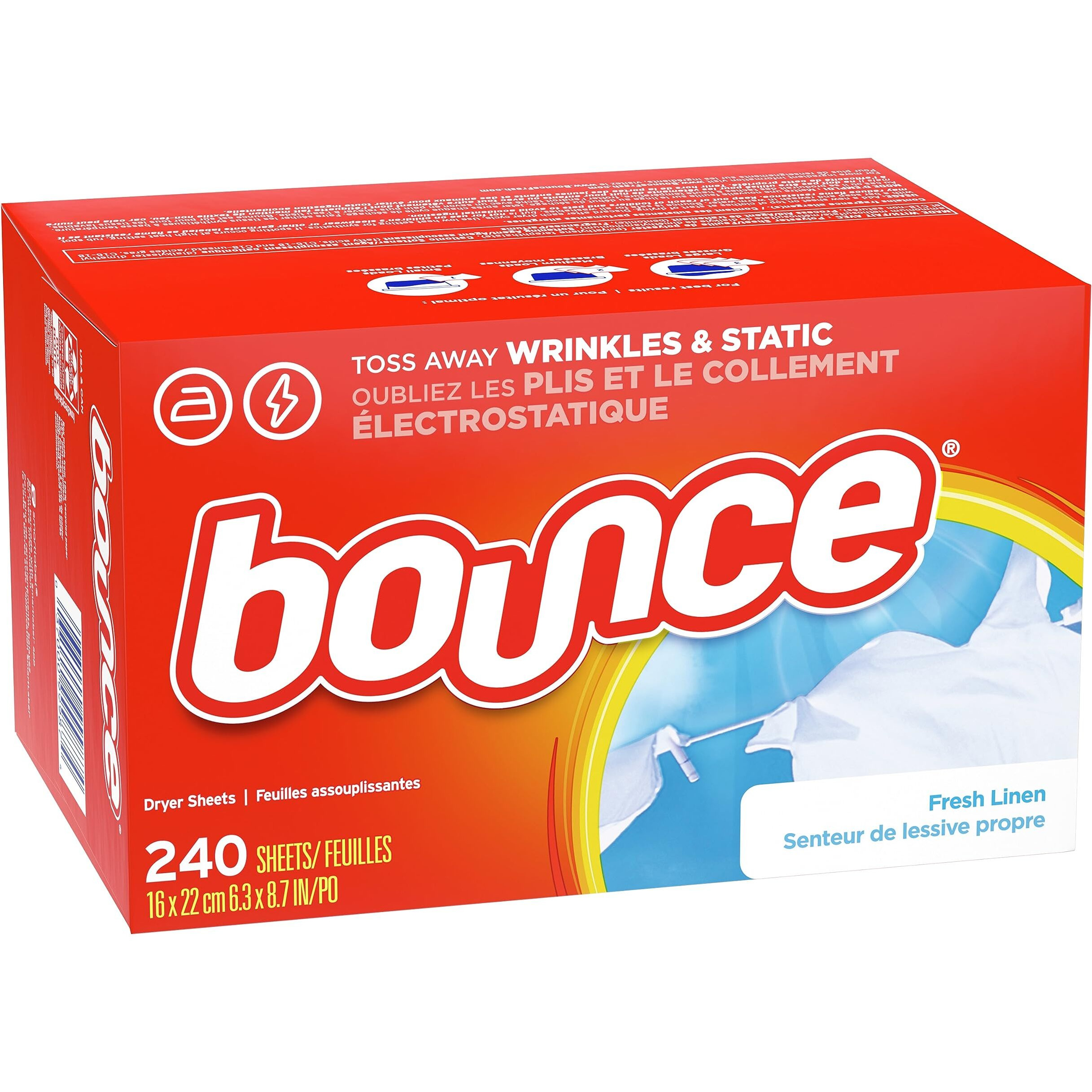 Bounce Dryer Sheets Laundry Fabric Softener  Fresh Linen Scent  240 Count