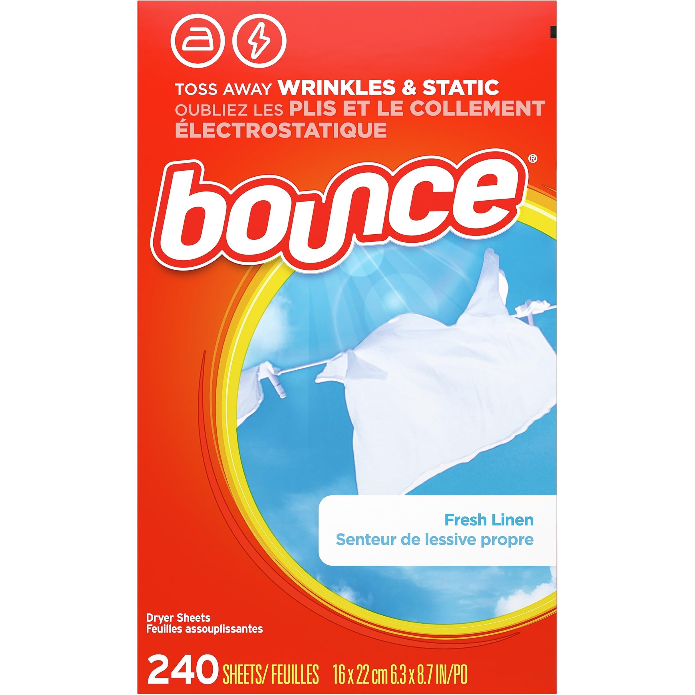 Bounce Dryer Sheets Laundry Fabric Softener  Fresh Linen Scent  240 Count