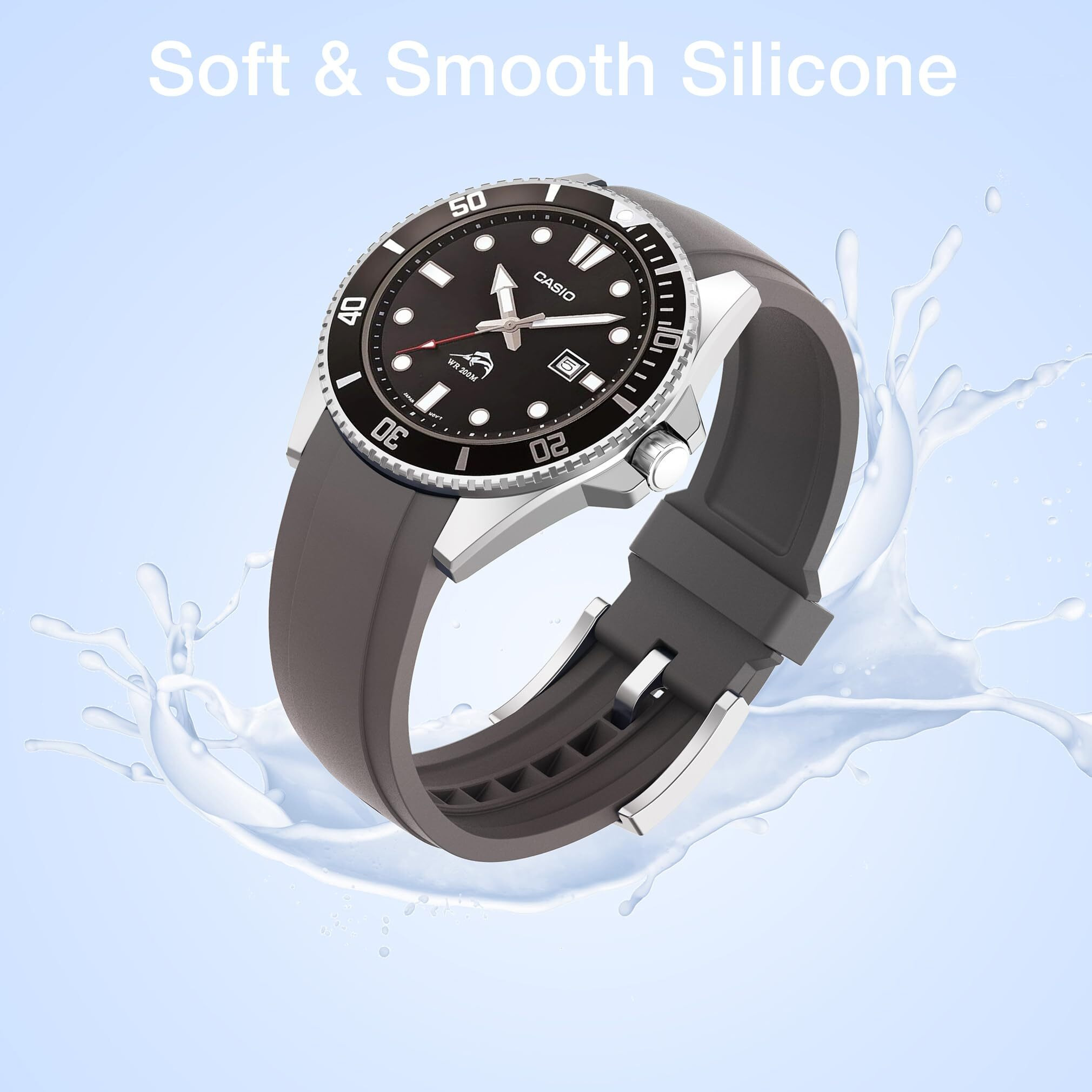 Sunnyson Soft Watch Band Compatible With Casio Duro 22Mm Silicone Straps Compatible With Casio Men's Mdv106-1Av 200 M Wr Black Dive Watch (Mdv106-1A) For Men Women.