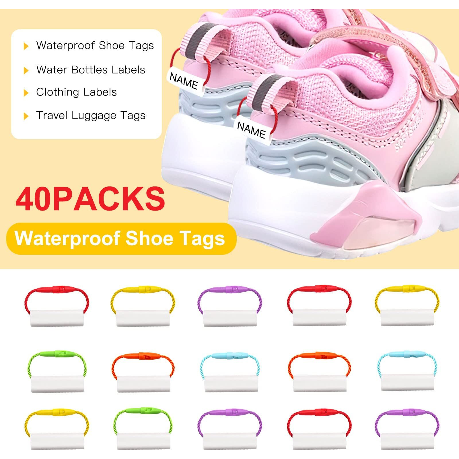 Hvswly 40Pcs Waterproof Shoe Tags  Water Bottles Labels Daycare Labels Name Tags For School Bags  Umbrellas  Travel Luggage  Writable Blank Name Labels For Distinguish Children's Items