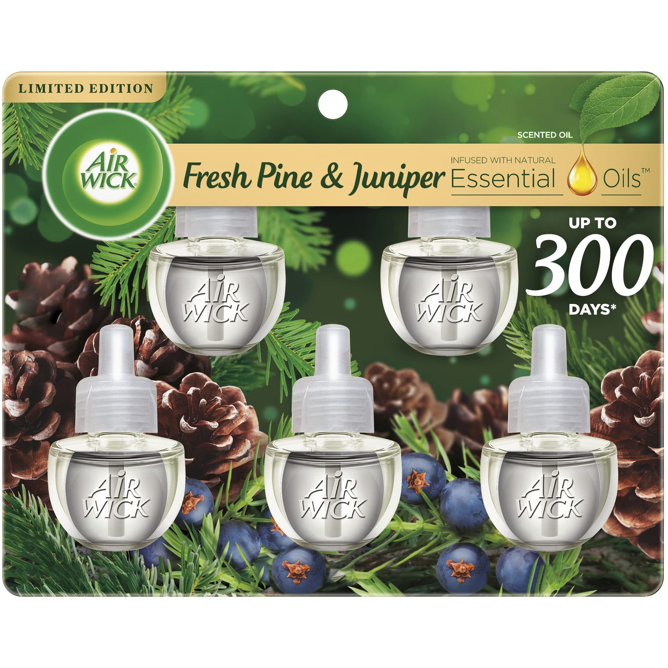 Air Wick Plug In Scented Oil Refill  5 Ct  Fresh Pine And Juniper  Air Freshener  Essential Oils  Fall Scent  Fall Decor