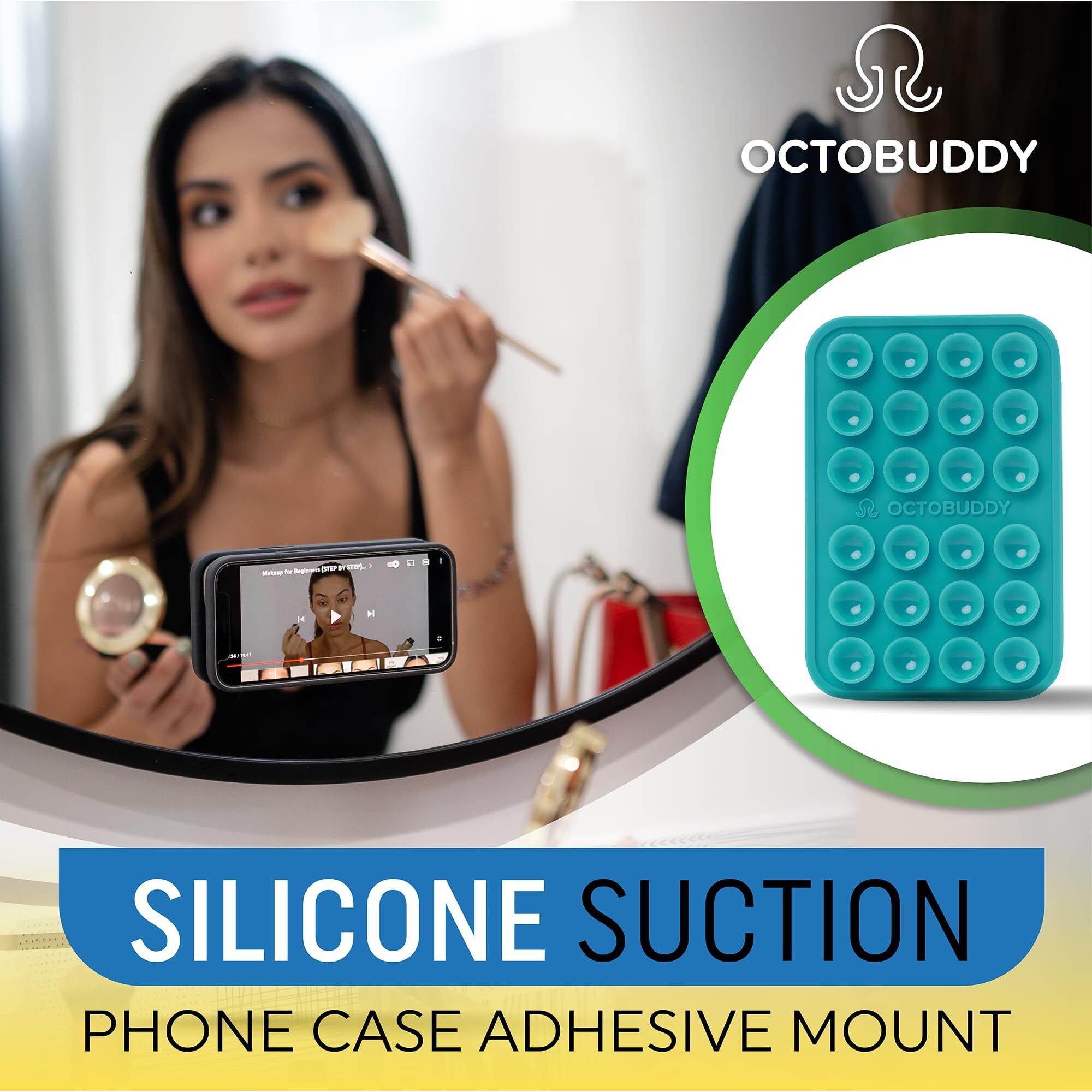 Octobuddy Max Silicone Suction Phone Case Adhesive Mount - Hands-Free  Strong Grip Holder For Selfies And Videos - Durable  Easy To Use - Iphone And Android Compatible - 2.6 X 3.9""