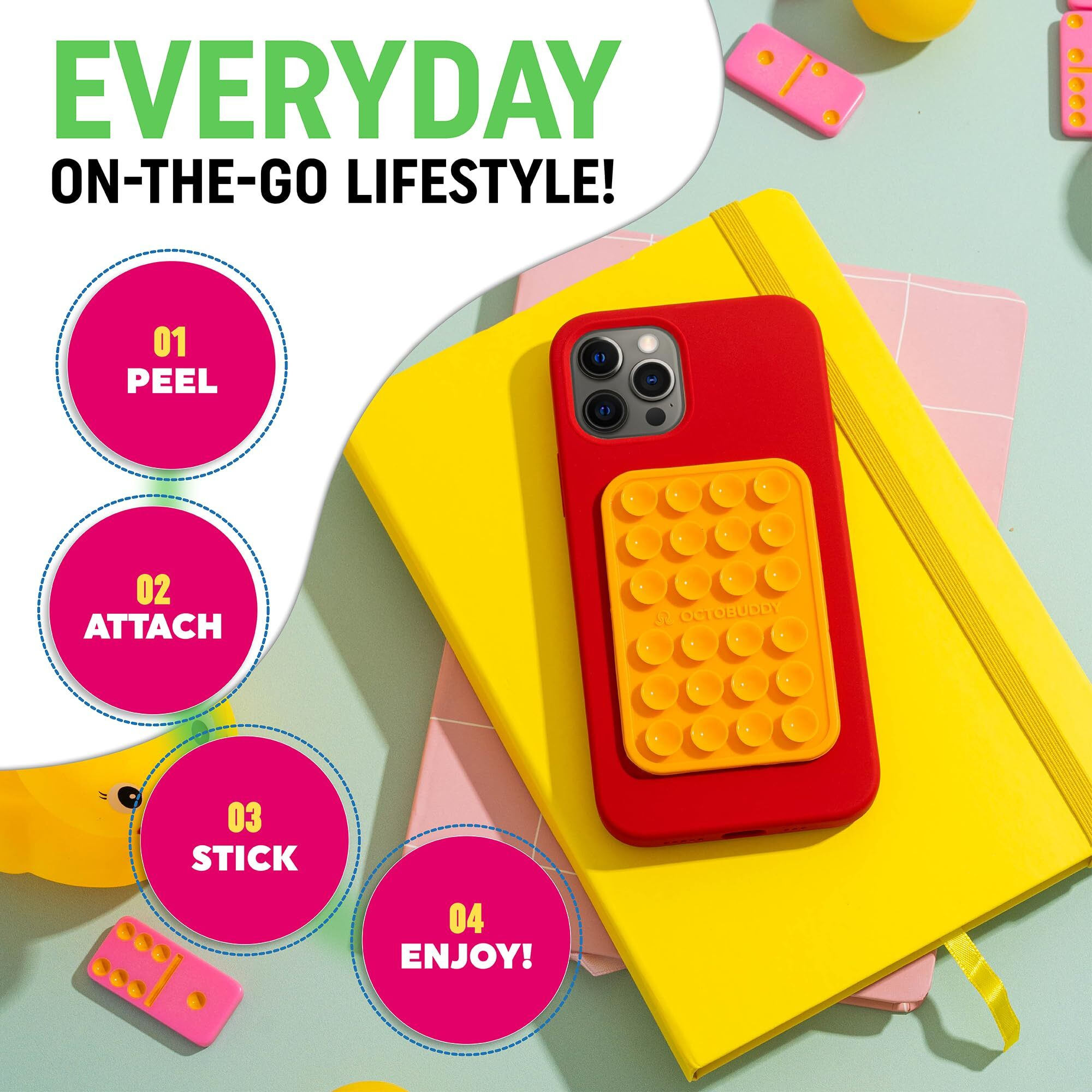 Octobuddy Max Silicone Suction Phone Case Adhesive Mount - Hands-Free  Strong Grip Holder For Selfies And Videos - Durable  Easy To Use - Iphone And Android Compatible - 2.6 X 3.9""
