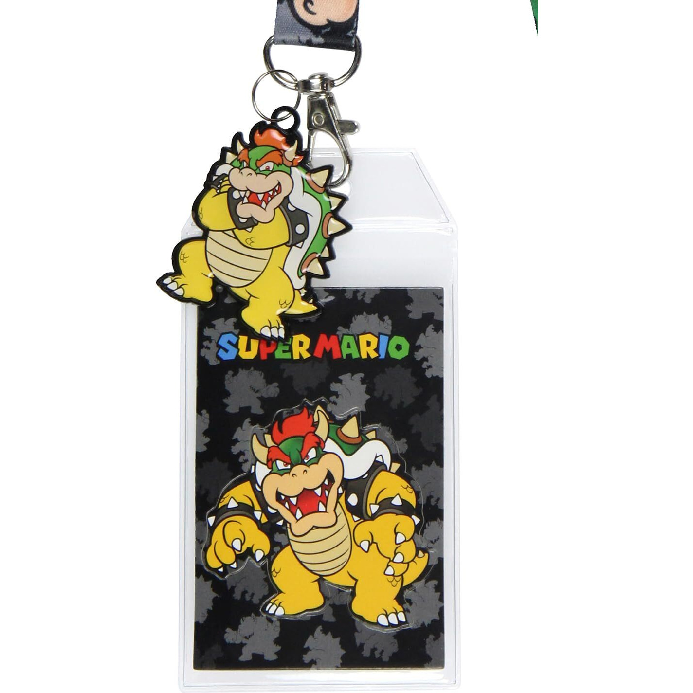 Nintendo Super Mario Bowser Lanyard Id Badge Holder Lanyard W/Collectible Sticker And 2"" Metal Charm Pendant