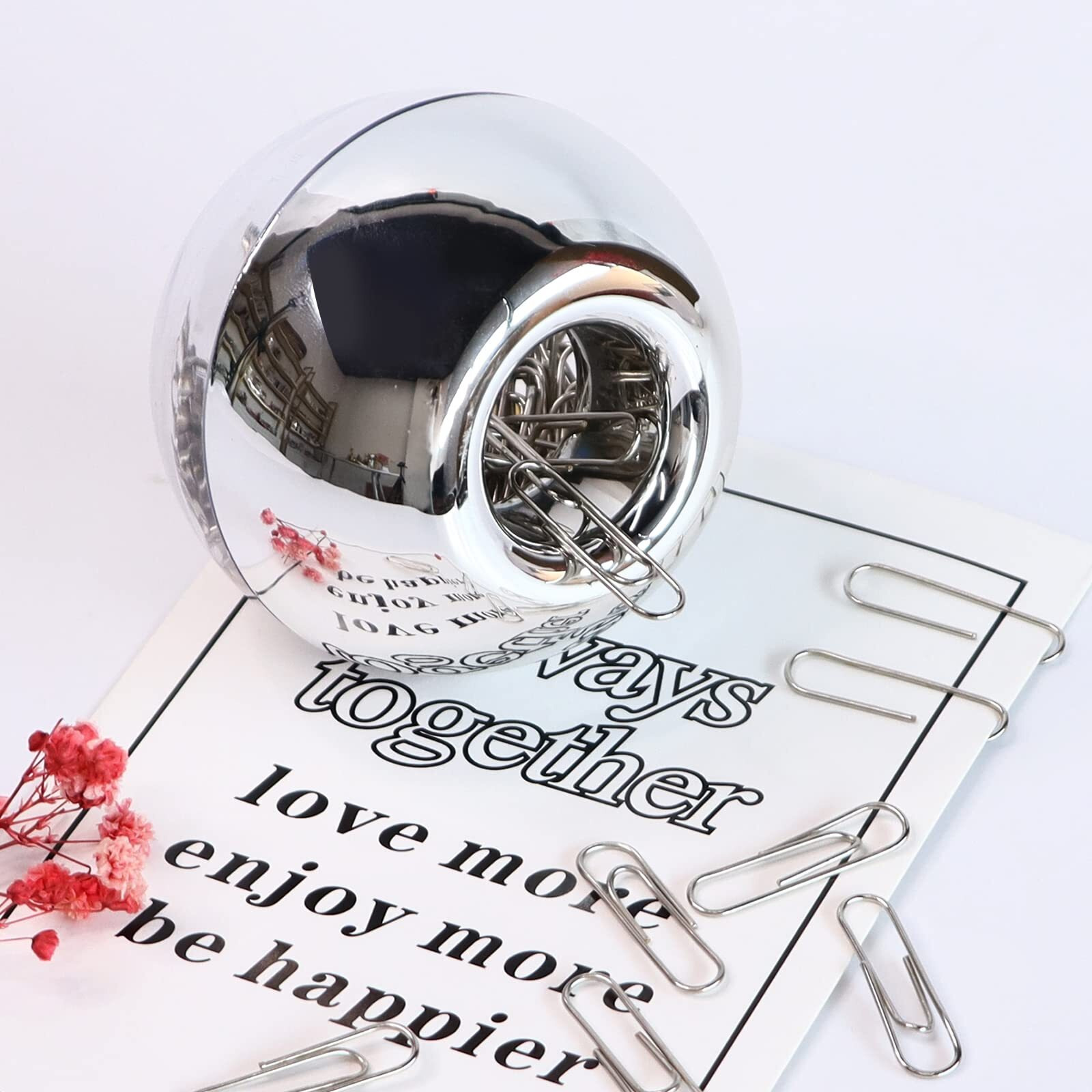 Multibey Silver Magnetic Paper Clip Holder Round Paperclip Dispenser With 100Pcs Silver Paper Clips For Desk Non-Skid Smooth Finish Memo Bookmark Clip Dispensers  28Mm/ 1.1"" (Silver)