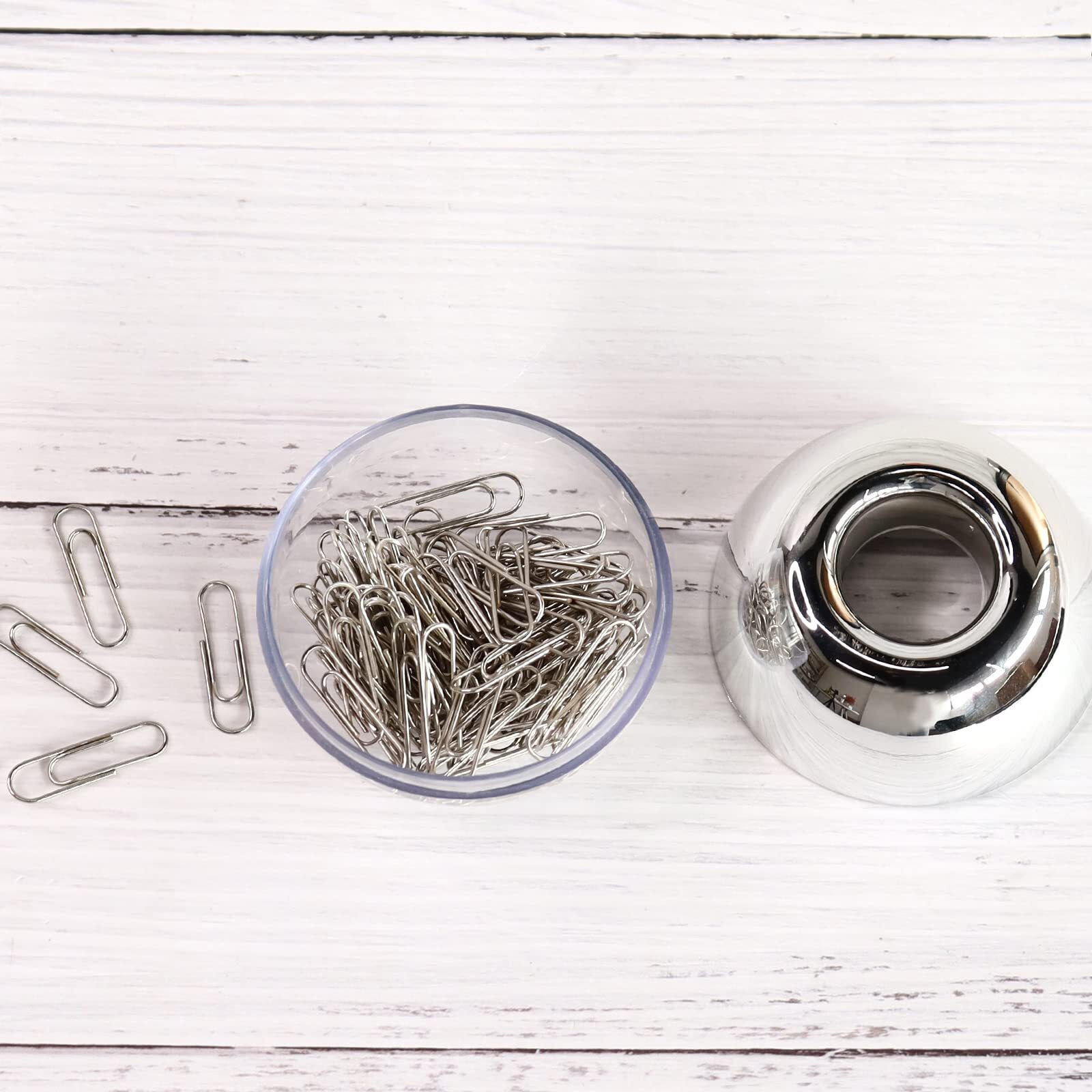 Multibey Silver Magnetic Paper Clip Holder Round Paperclip Dispenser With 100Pcs Silver Paper Clips For Desk Non-Skid Smooth Finish Memo Bookmark Clip Dispensers  28Mm/ 1.1"" (Silver)