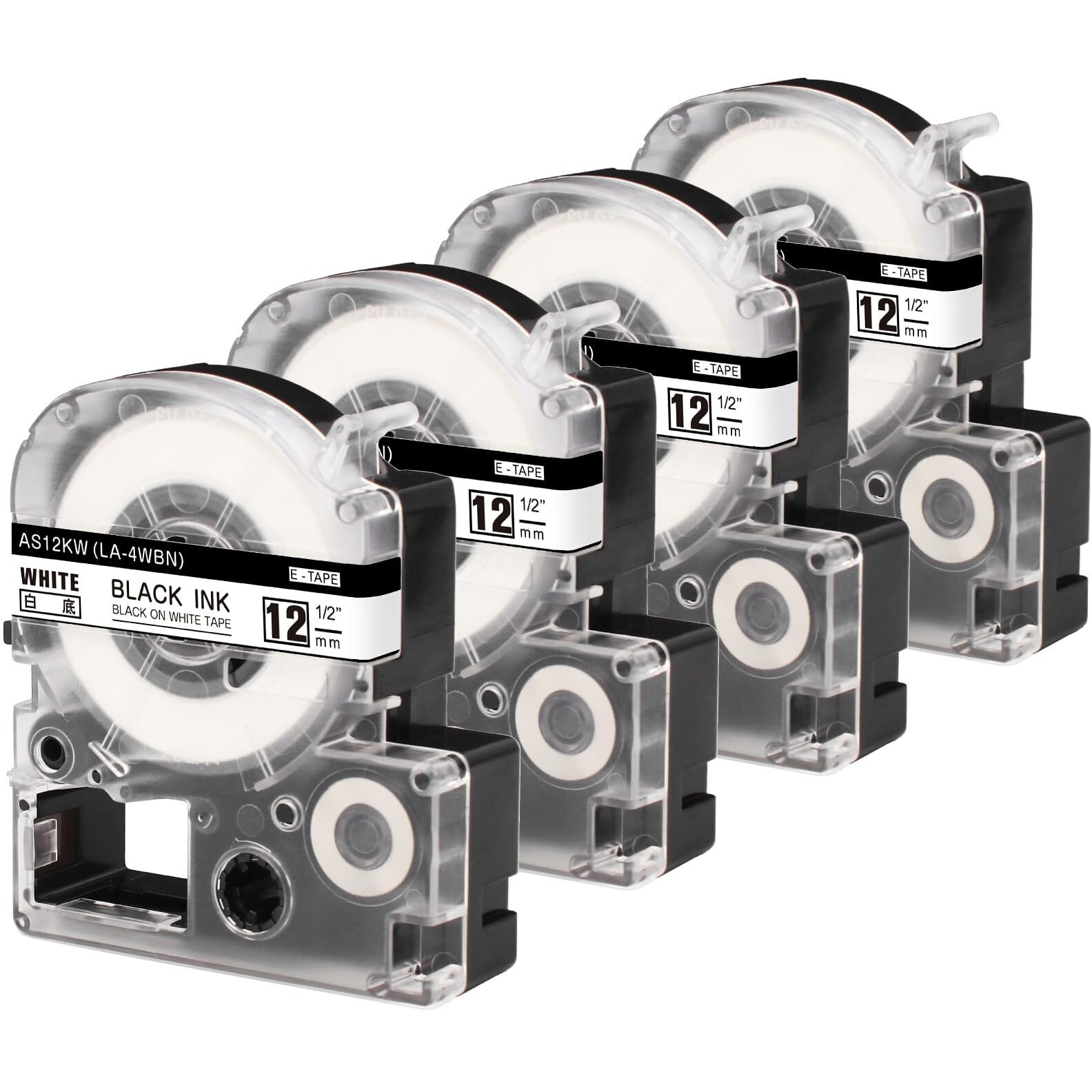 Lk-4Wbn Label Tape Replacement For Epson Label Maker Tape Ss12Kw Lc-4Wbn Lc 4Wbn9 Lk Tape 12Mm 1/2"" Black On White Compatible With Epson Labelworks Lw-300 Lw-400 Lw-600P Lw-700 Label Printer  4-Pack