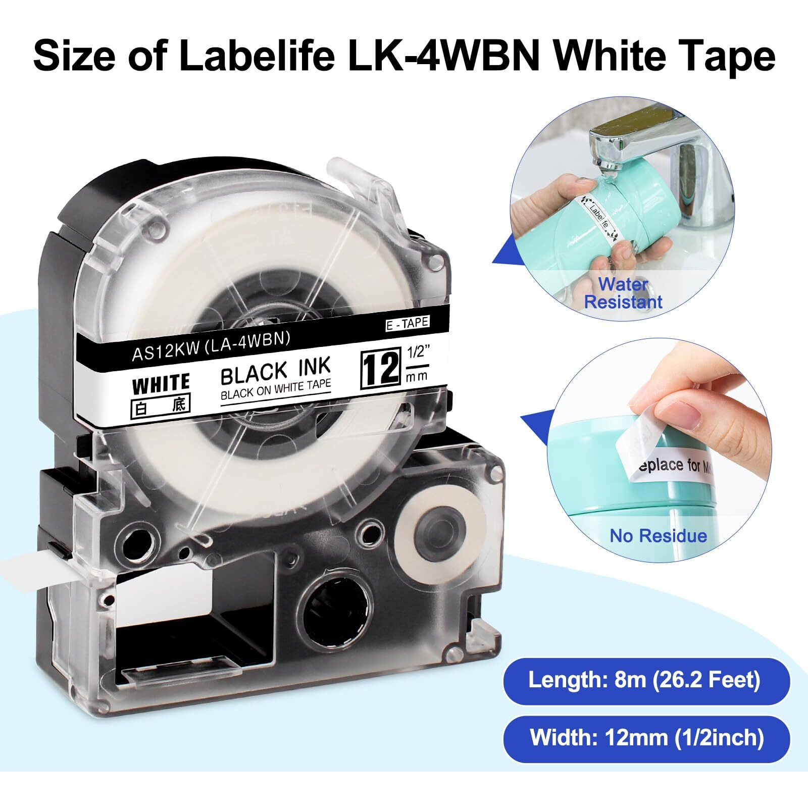 Lk-4Wbn Label Tape Replacement For Epson Label Maker Tape Ss12Kw Lc-4Wbn Lc 4Wbn9 Lk Tape 12Mm 1/2"" Black On White Compatible With Epson Labelworks Lw-300 Lw-400 Lw-600P Lw-700 Label Printer  4-Pack
