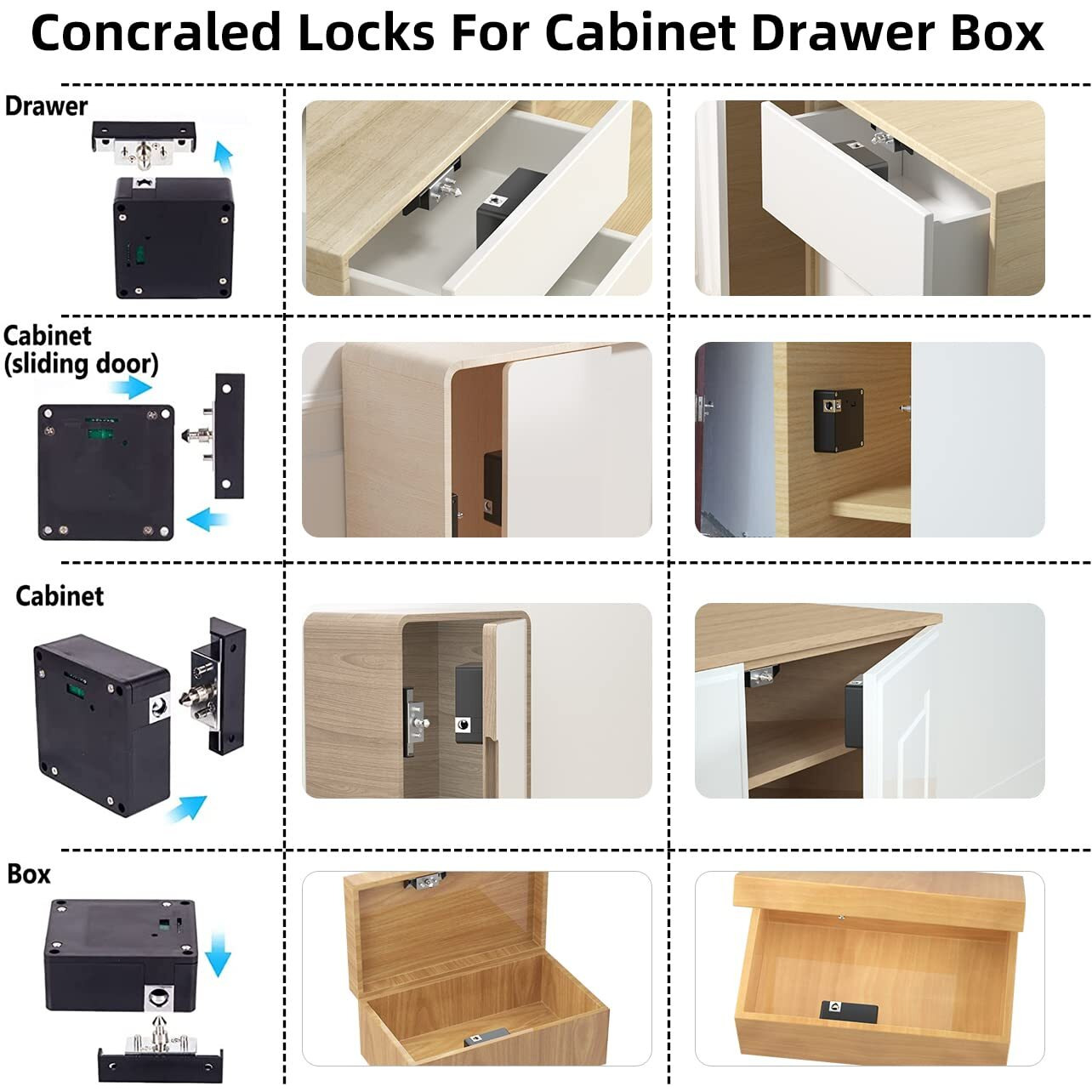 Rixiang Electronic Cabinet Lock  Smart Nfc Rfid Locks  Hidden Diy Cabinet Lock With Slide Latch Lock For Double Door Cabinet Drawer Wooden Cupboard