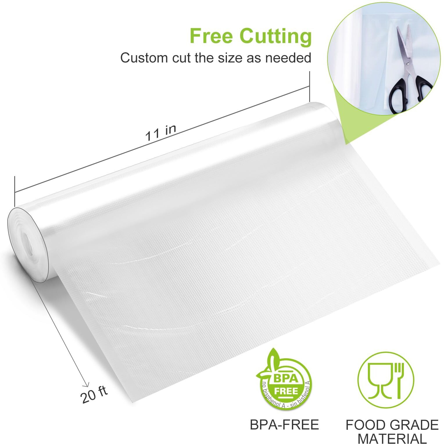 Bonsenkitchen Vacuum Food Sealer Rolls Bags  2 Packs 11 In X 20 Ft Storage Bags  Bpa Free  Durable Commercial Customized Size Food Bags For Food Storage And Sous Vide Cooking