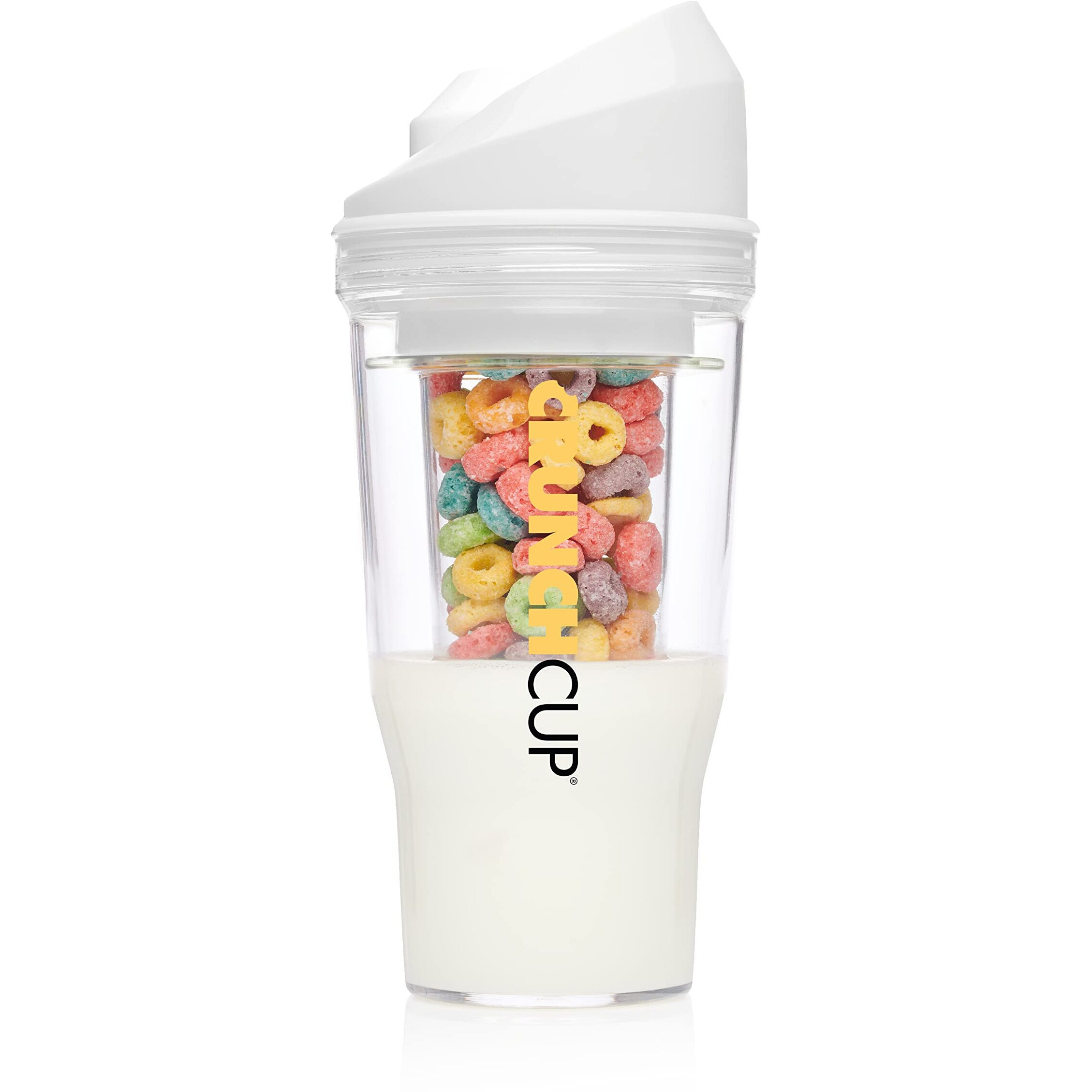 Crunchcup Xl White - Portable Plastic Cereal Cups For Breakfast On The Go  To Go Cereal And Milk Container For Your Favorite Breakfast Cereals  No Spoon Or Bowl Required