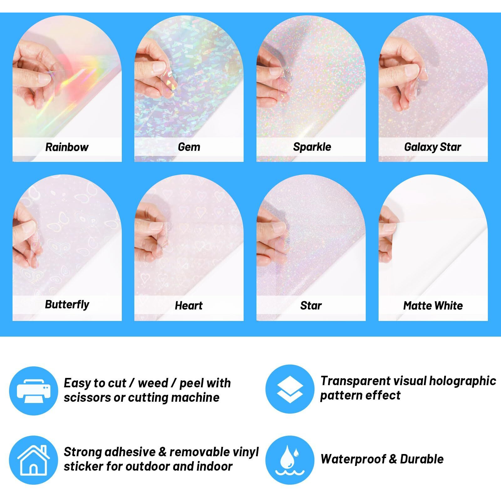 Teckwrap Holographic Sticker Paper Clear Overlay Lamination Vinyl Matte White Inkjet Printable Vinyl 8.26"" X 11.69"" A4 Size 36 Sheets/Pack Laminate Sticker Film For Craft  Scrapbooking  Craft Cutters