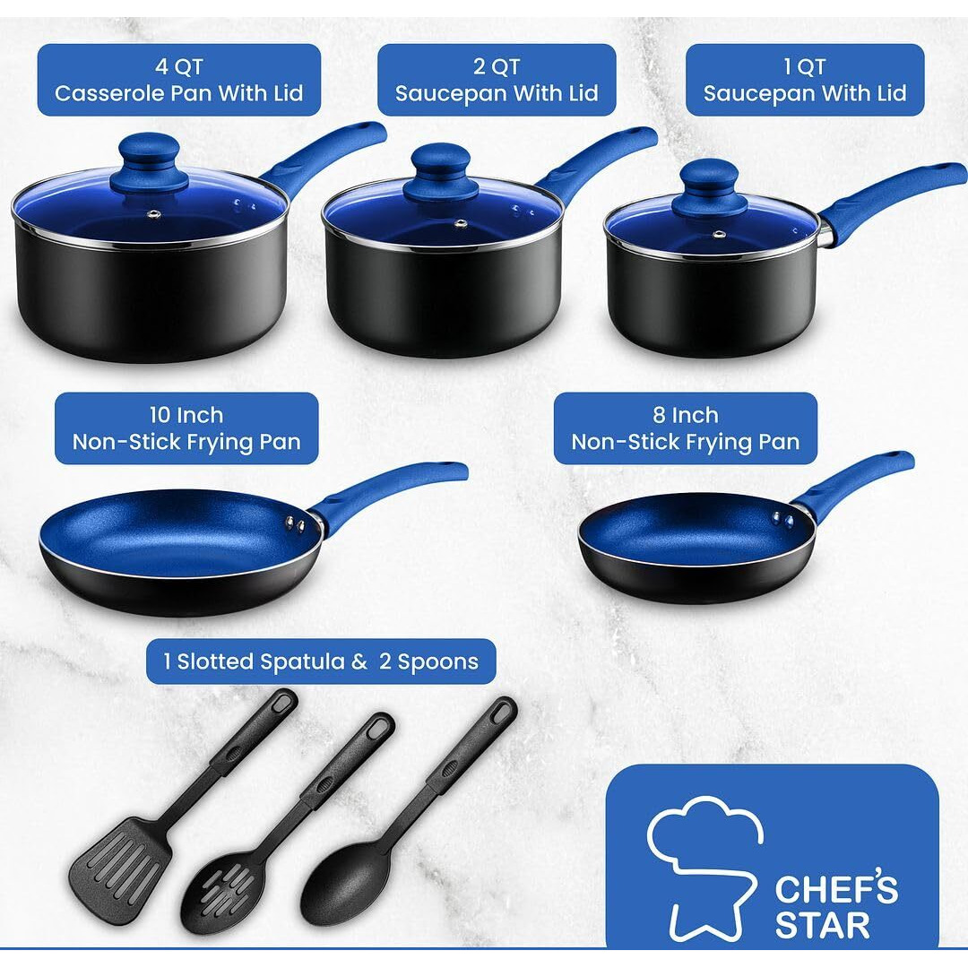 Chef's Star Pots And Pans Set Kitchen Cookware Sets Nonstick Aluminum Cooking Essentials 11 Pieces Purple