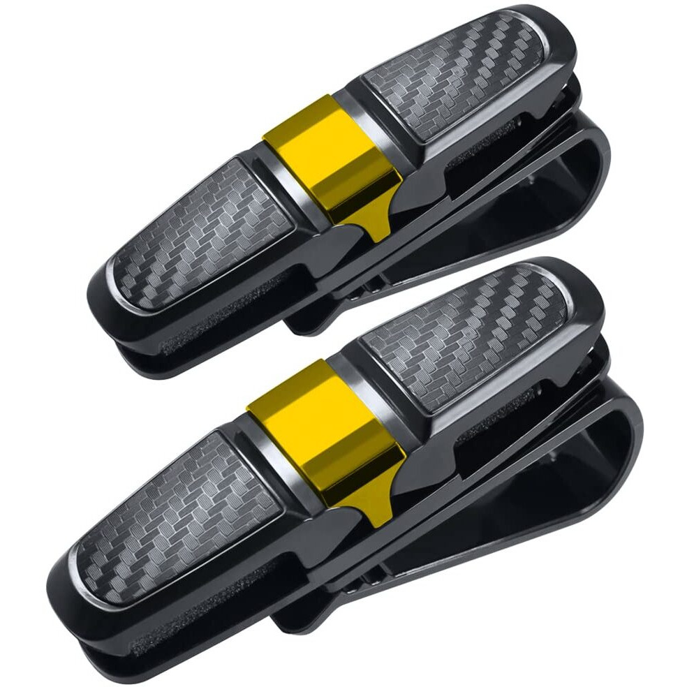 Finegood 2 Pack Glasses Holders For Car Sun Visor  Sunglasses Eyeglasses Mount With Ticket Card Clip - Black + Gold