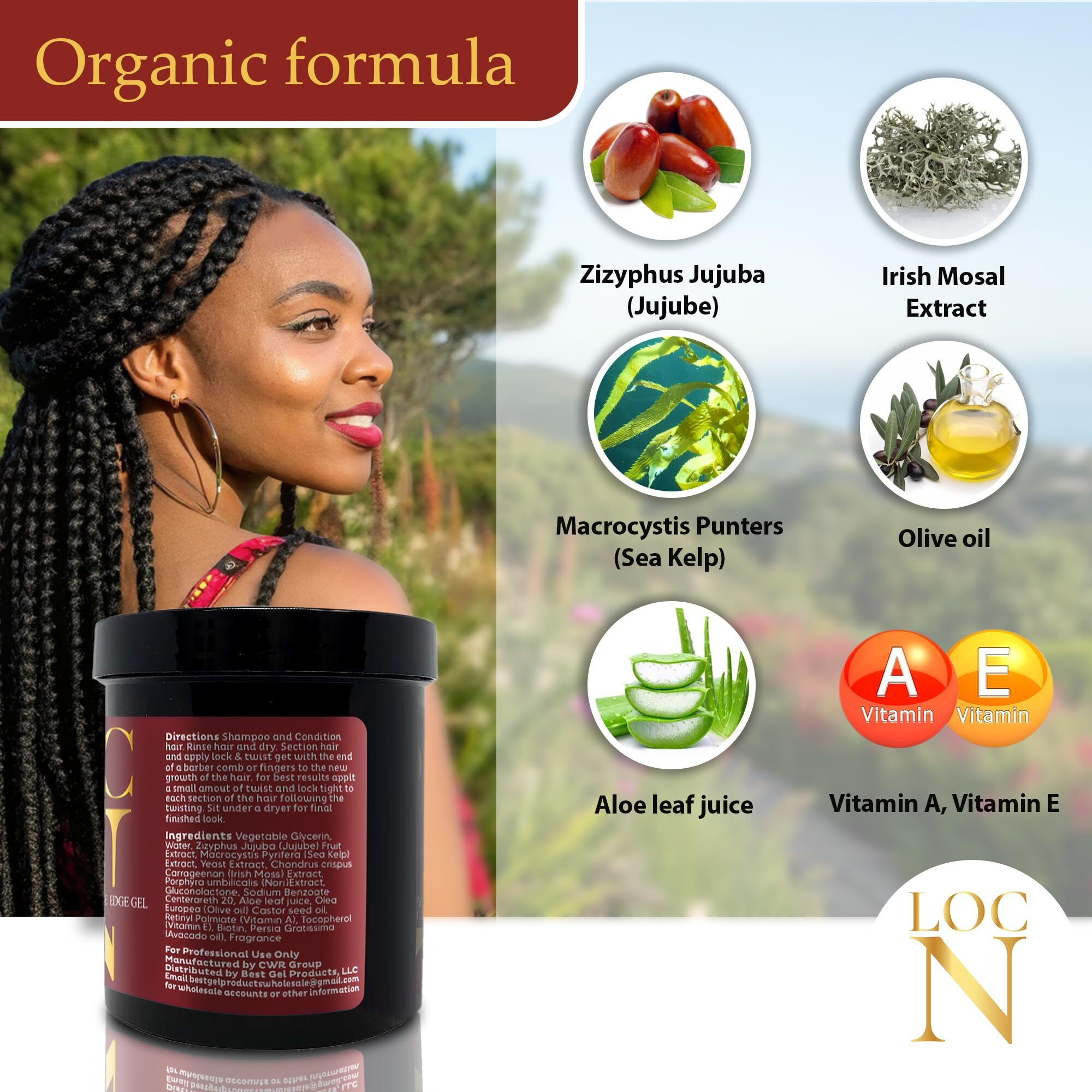 Loc N Twist Braids & Edge Control Gel - Extra Hold 16Oz | For Locs  Twists  Braids  Cornrows  Wraps & Edges | Non-Greasy  Natural Ingredients  All Hair Types