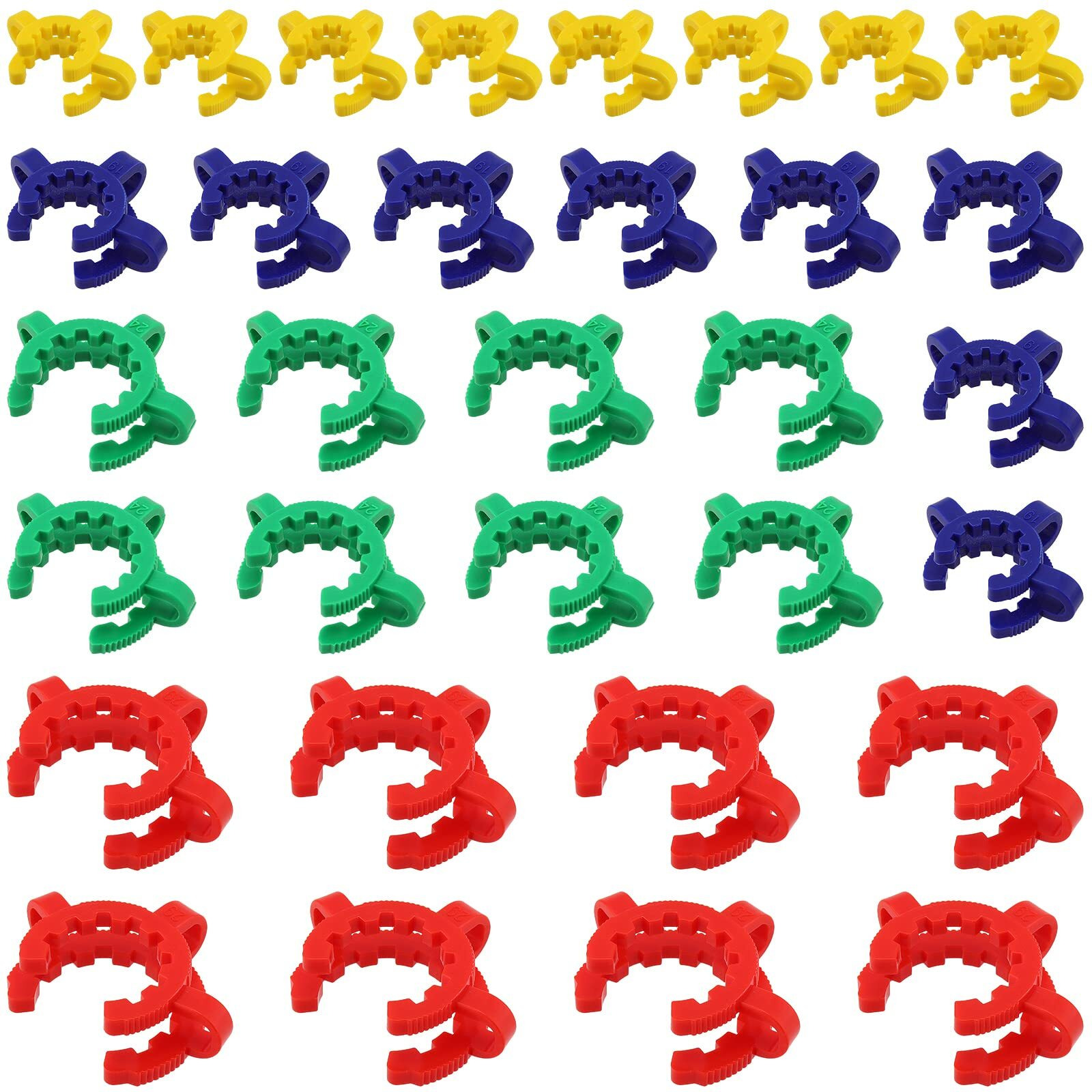 Jeuihau 32 Pcs Plastic Keck Clips  Keck Clamp  Plastic Joint Clips For Glass Standard Conical Interface Joint  14Mm  19Mm  24Mm  29Mm  4 Sizes And 4 Color