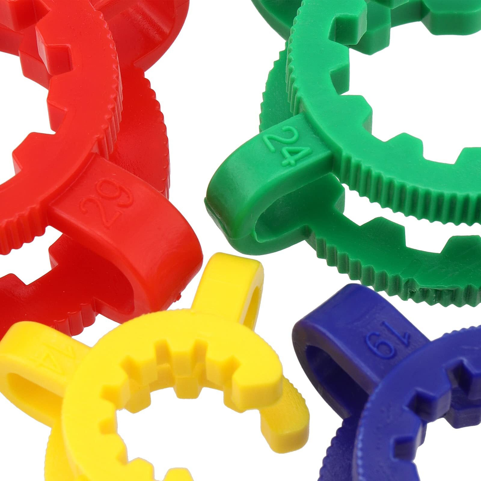 Jeuihau 32 Pcs Plastic Keck Clips  Keck Clamp  Plastic Joint Clips For Glass Standard Conical Interface Joint  14Mm  19Mm  24Mm  29Mm  4 Sizes And 4 Color