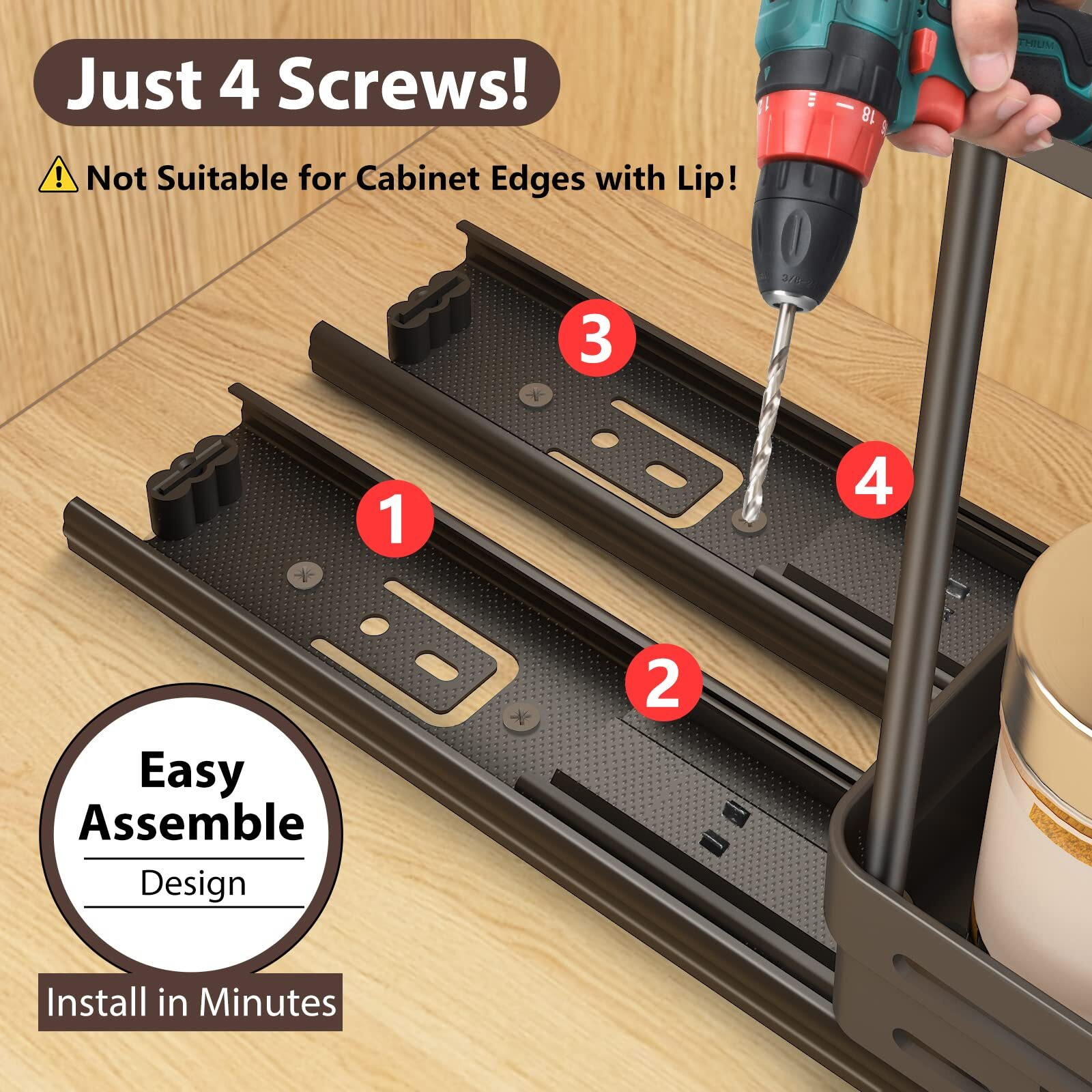 Dabige 2 Packs Pull Out Spice Rack Organizer For Cabinet  Slide Out Spice Racks Organizer  Easy To Install Spice Cabinet Organizers  4.33''Wx10.4''Dx8.5''H  Each Tier Hold 10 Spice Jars - 2 Tier