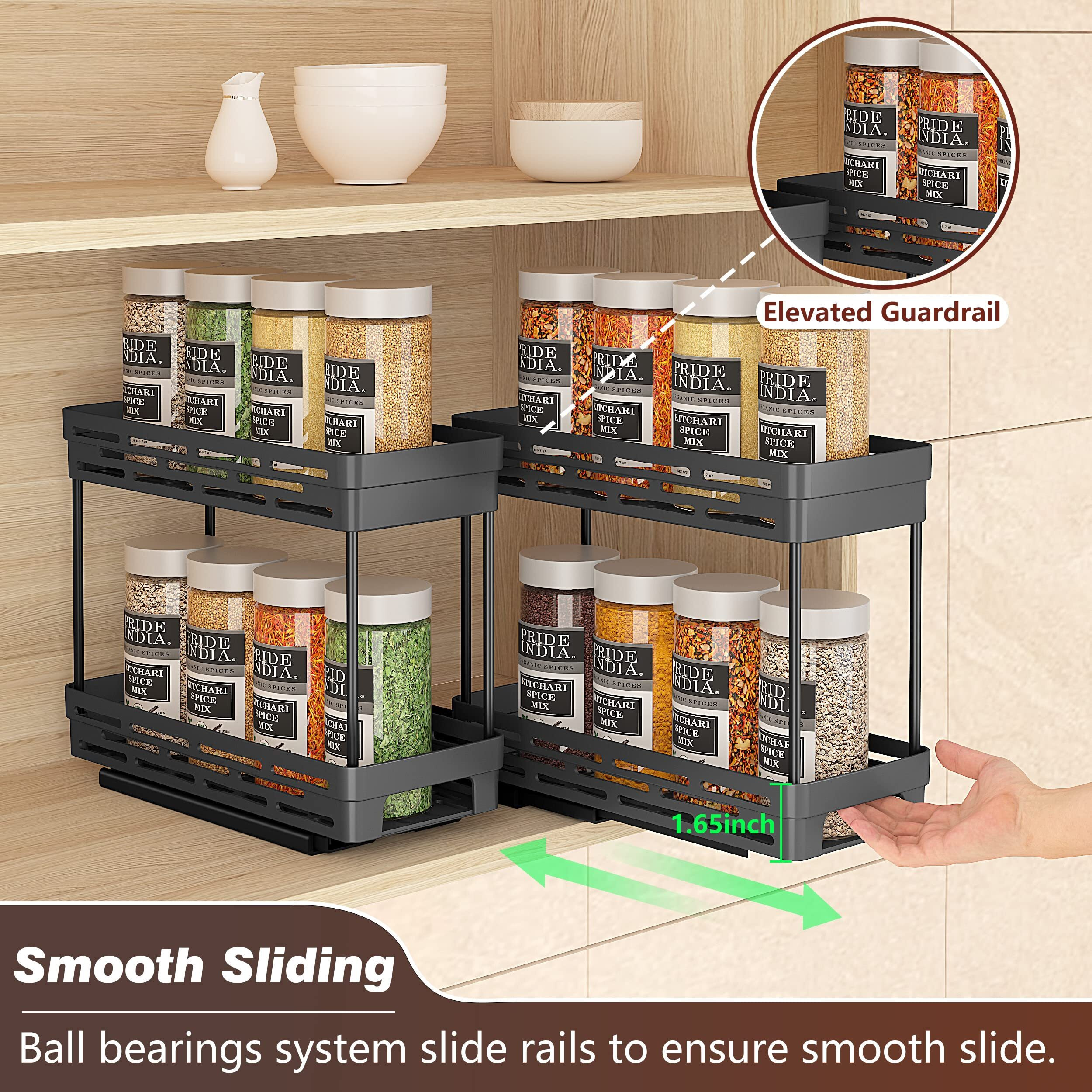 Dabige 2 Packs Pull Out Spice Rack Organizer For Cabinet  Slide Out Spice Racks Organizer  Easy To Install Spice Cabinet Organizers  4.33''Wx10.4''Dx8.5''H  Each Tier Hold 10 Spice Jars - 2 Tier