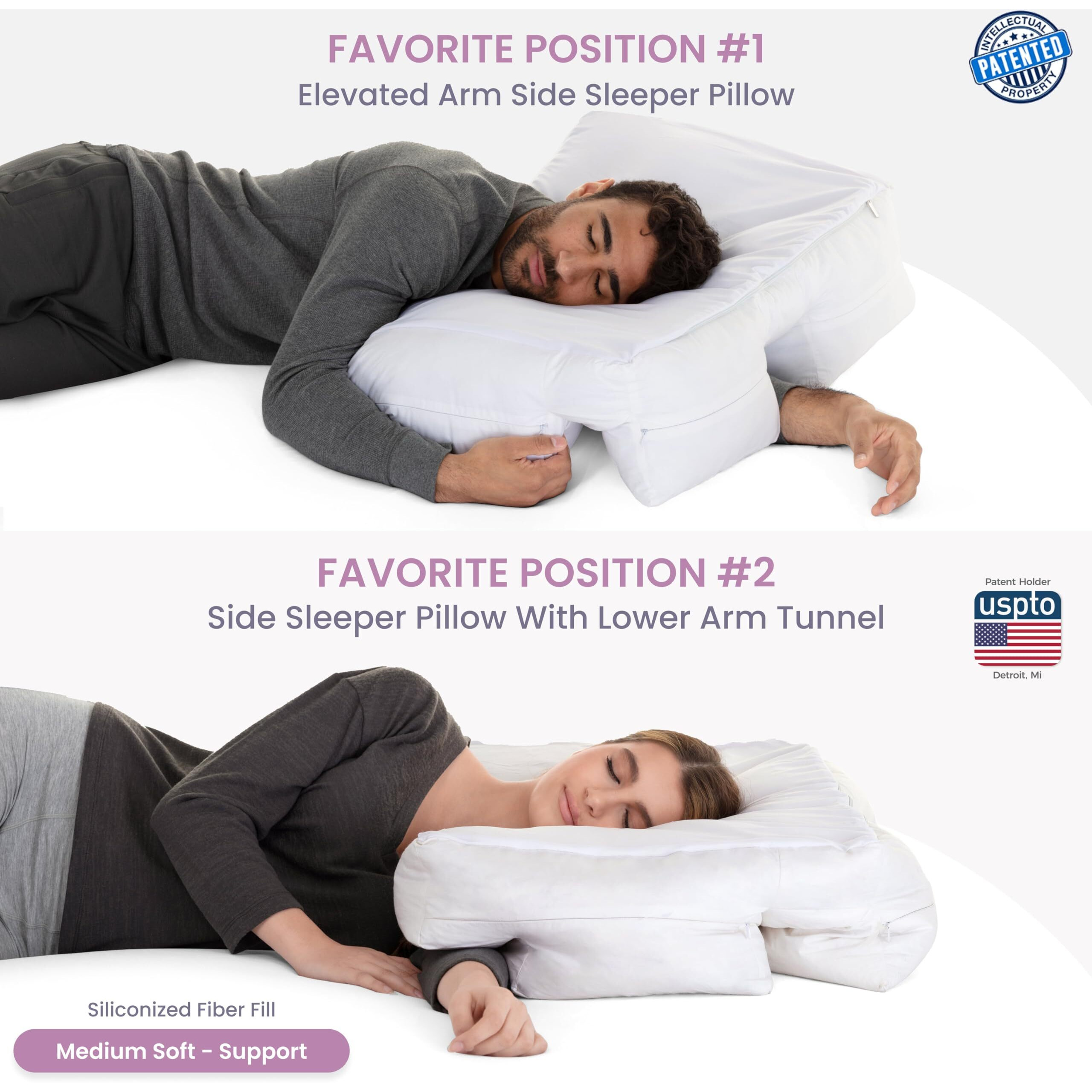 Wife Pillow Side Sleeper Pillow With Arm Hole - Shoulder Relief Pillow With Arm Tunnels For Neck And Shoulder Pain For Many Sleeping Positions - Down Alternative Fiber Fill  Medium Soft Support