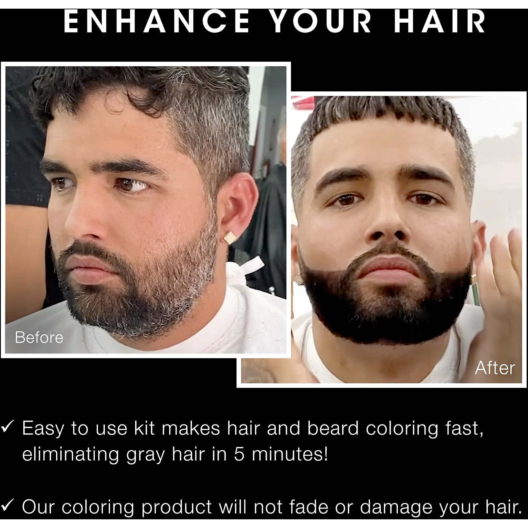 Pacinos Hair & Beard Color Kit (Black) - Hair Color For Men  Eliminates Grays In 5 Minutes  Easy To Apply Brush-In Formula  Enhances Appearance Of Hair For Moustache & Beard