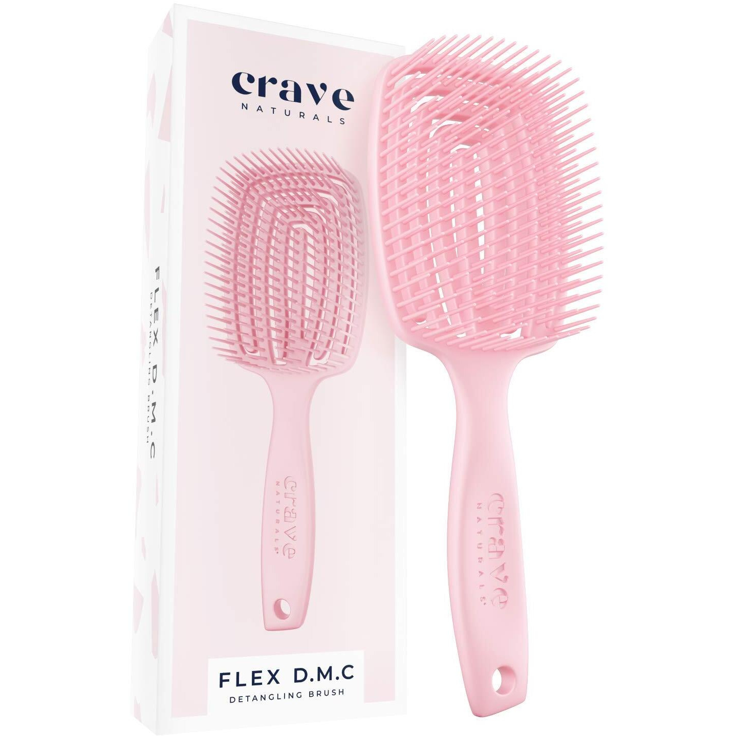Crave Naturals Flex Dmc Detangling Brush For Thick & Curly Hair - Crave Naturals Glide Thru Detangling Brush - Crave Brush - Flexible Detangler Hairbrush Square Paddle - Pink