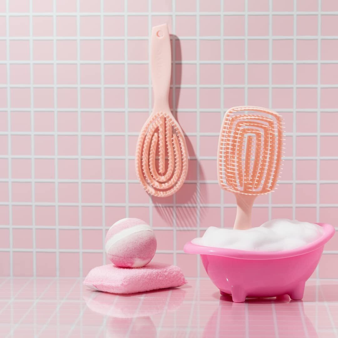 Crave Naturals Flex Dmc Detangling Brush For Thick & Curly Hair - Crave Naturals Glide Thru Detangling Brush - Crave Brush - Flexible Detangler Hairbrush Square Paddle - Pink