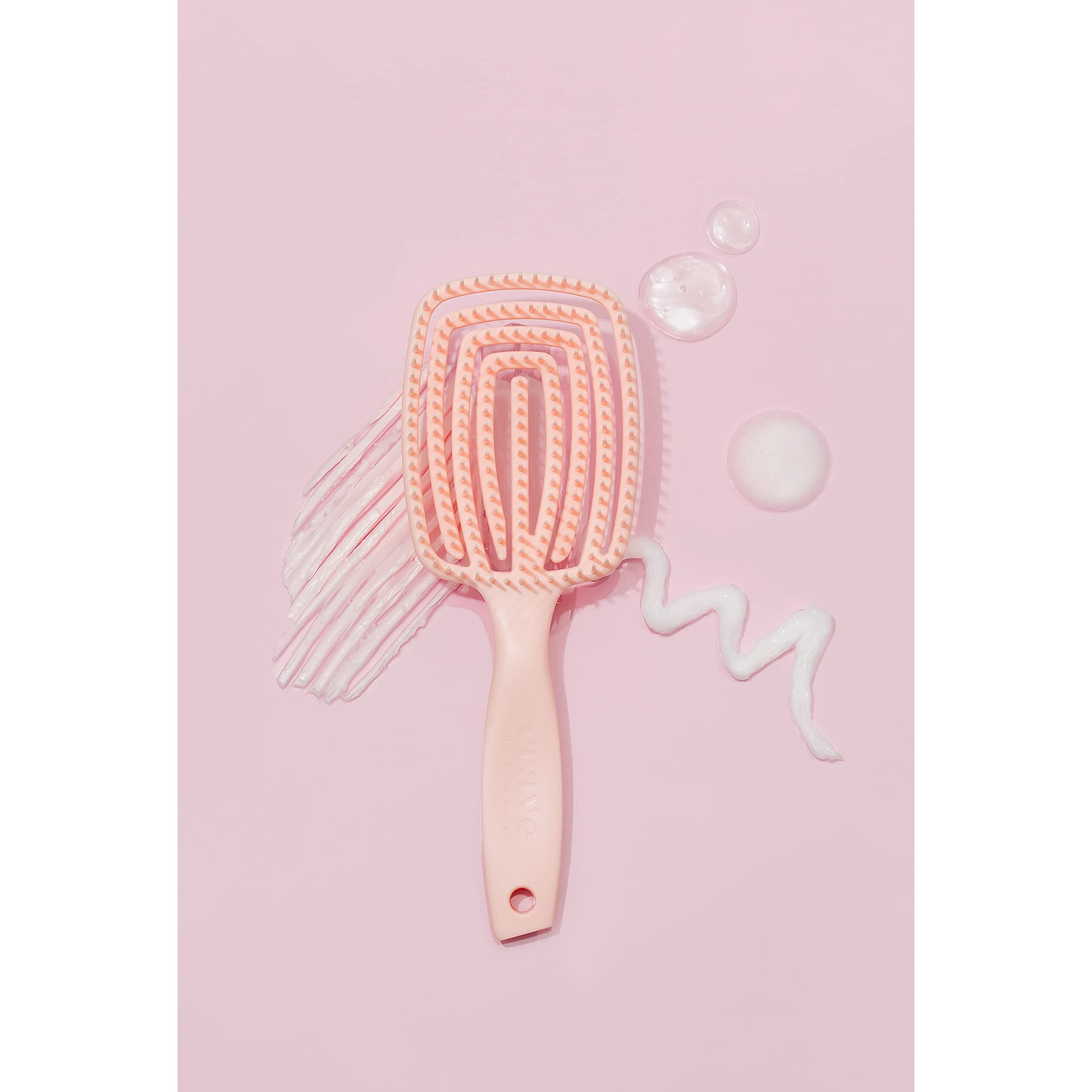 Crave Naturals Flex Dmc Detangling Brush For Thick & Curly Hair - Crave Naturals Glide Thru Detangling Brush - Crave Brush - Flexible Detangler Hairbrush Square Paddle - Pink