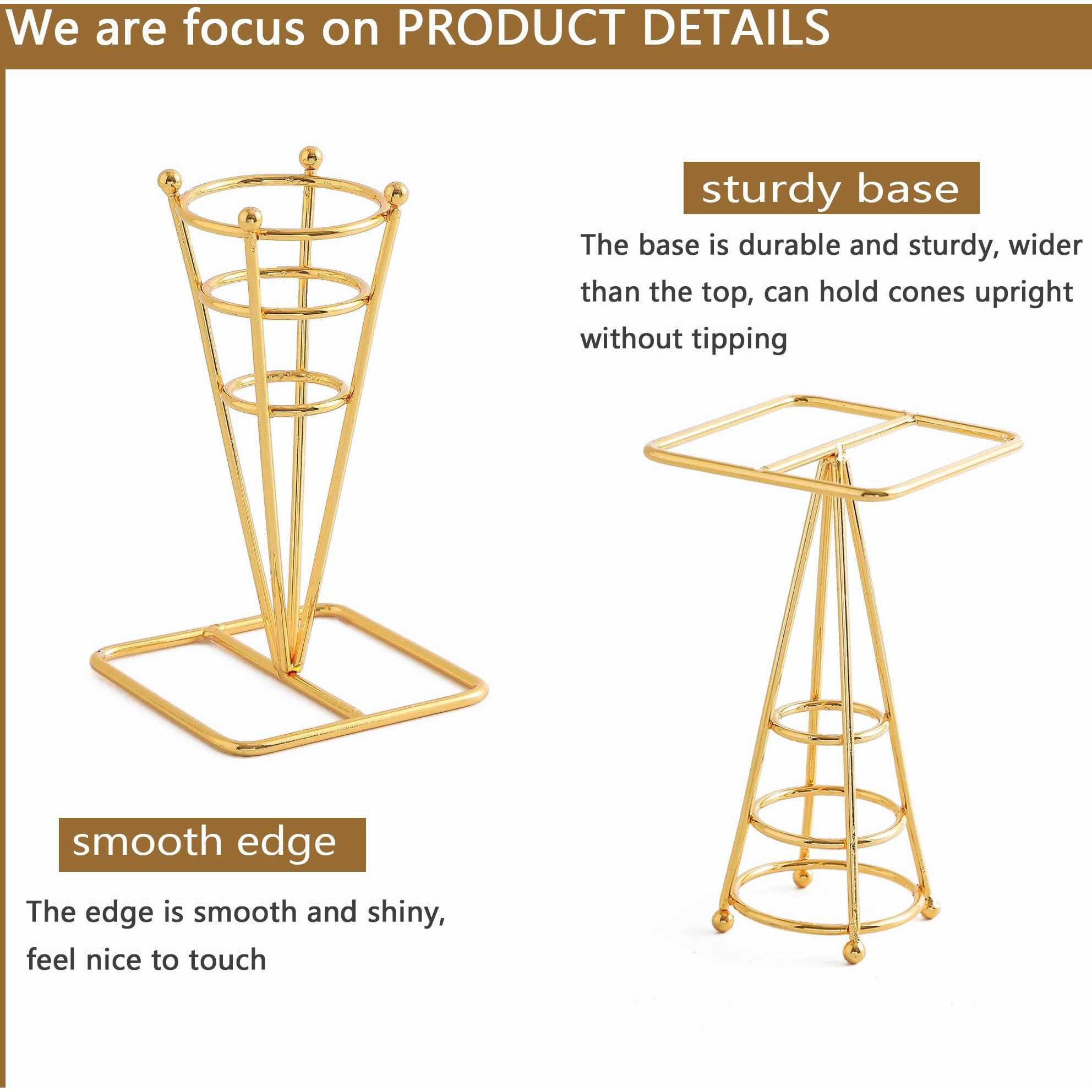 Blbyho Single Metal Gold Ice Cream Cone Holder Stand  Individua Waffle Cone Holder Sushi Hand Roll Stand For Standard Size Ice Cream Cones Appetizer Charcuterie Cones  Sugar Cones  Sushi (4 Pack)