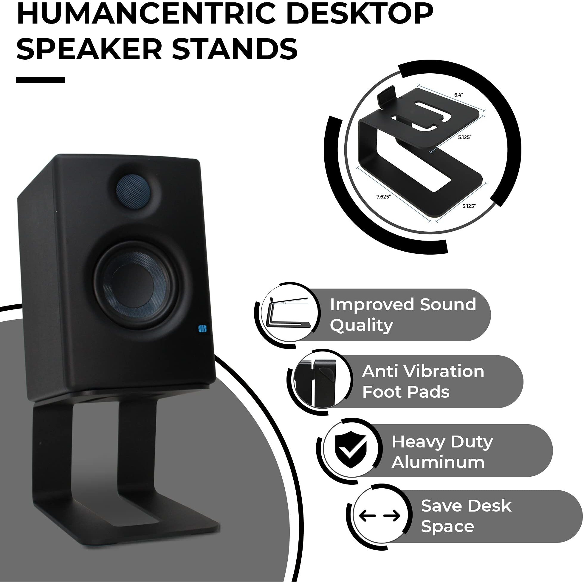 Humancentric Desktop Speaker Stands Pair For Desk Speakers  Studio Speaker Riser  Medium And Small Bookshelf Speakers  Studio Monitor Stand  Computer Gaming Desk Speaker Stand  (Black)
