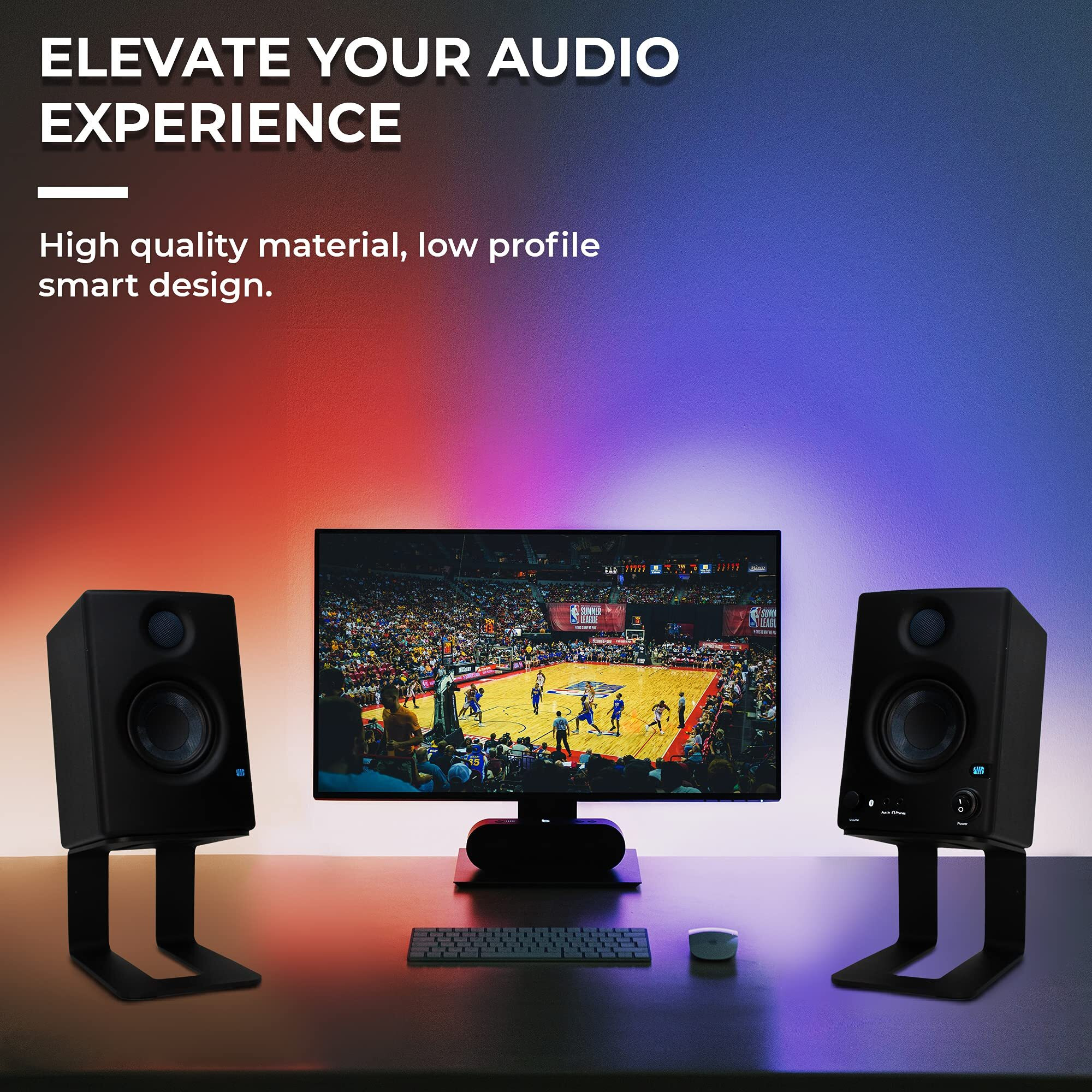 Humancentric Desktop Speaker Stands Pair For Desk Speakers  Studio Speaker Riser  Medium And Small Bookshelf Speakers  Studio Monitor Stand  Computer Gaming Desk Speaker Stand  (Black)