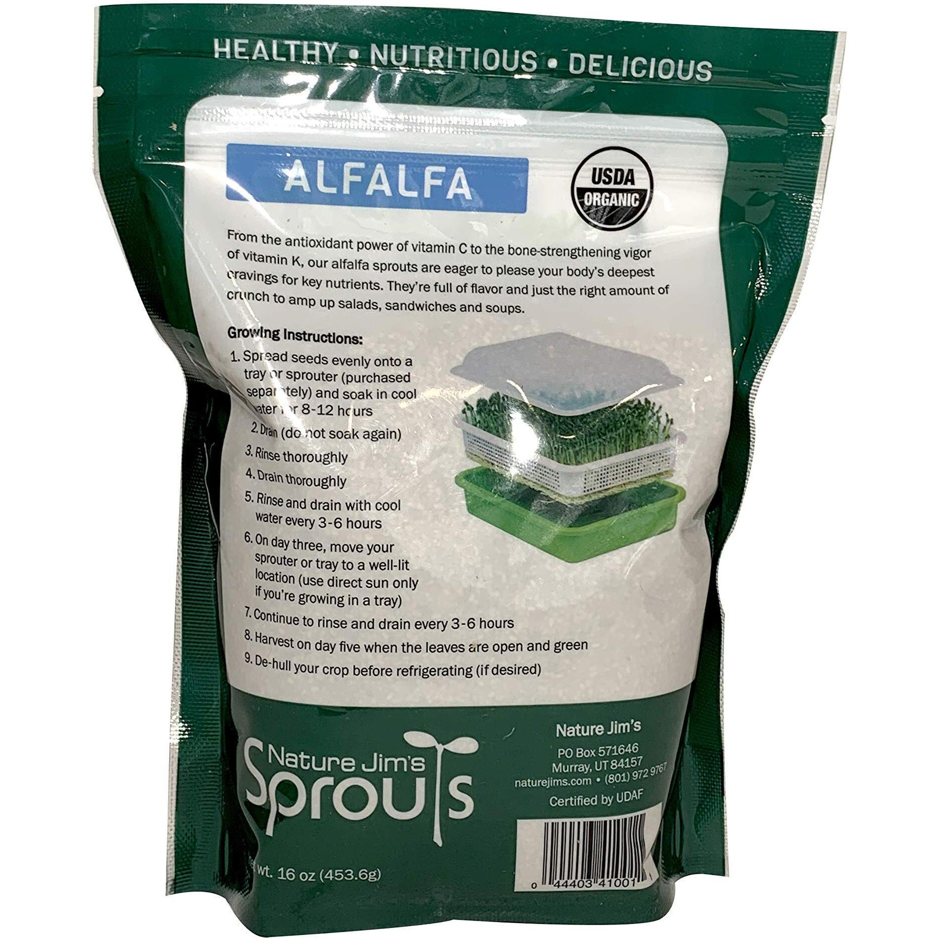 Nature Jims Sprouts Alfalfa Seeds - 16 Oz Organic Sprouting Seeds - Non-Gmo Premium Alfalfa Seeds - Resealable Bag For Longer Freshness - Rich In Vitamins  Minerals  Fiber