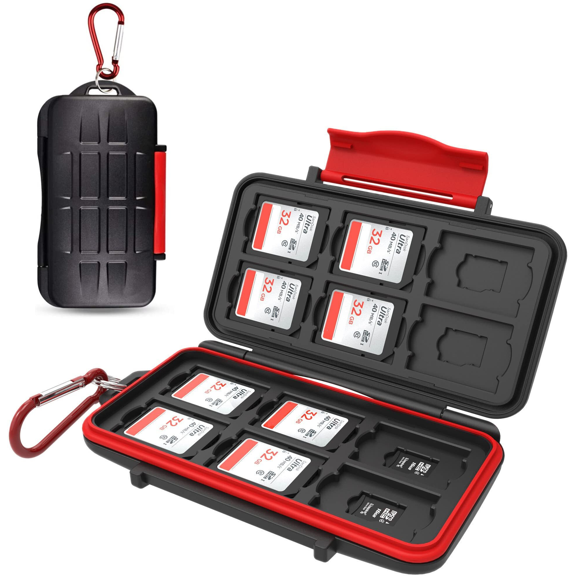 Kiorafoto Professional Water-Resistant Anti-Shock Holder Storage Sd Sdhc Sdxc Tf Memory Card Case Protector Cover With Carabiner For 12Sd Cards & 12 Micro Sd Cards