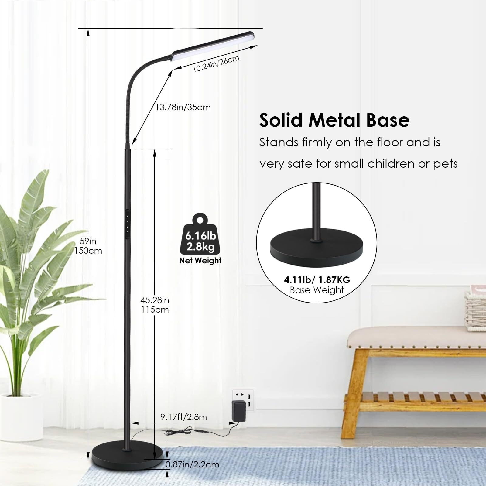 Dimunt Led Floor Lamp  Bright 15W Floor Lamps For Living Room With 1H Timer  Stepless Adjustable 3000K-6000K Colors & Brightness Standing Lamp With Remote & Touch Control Reading Floor Lamps