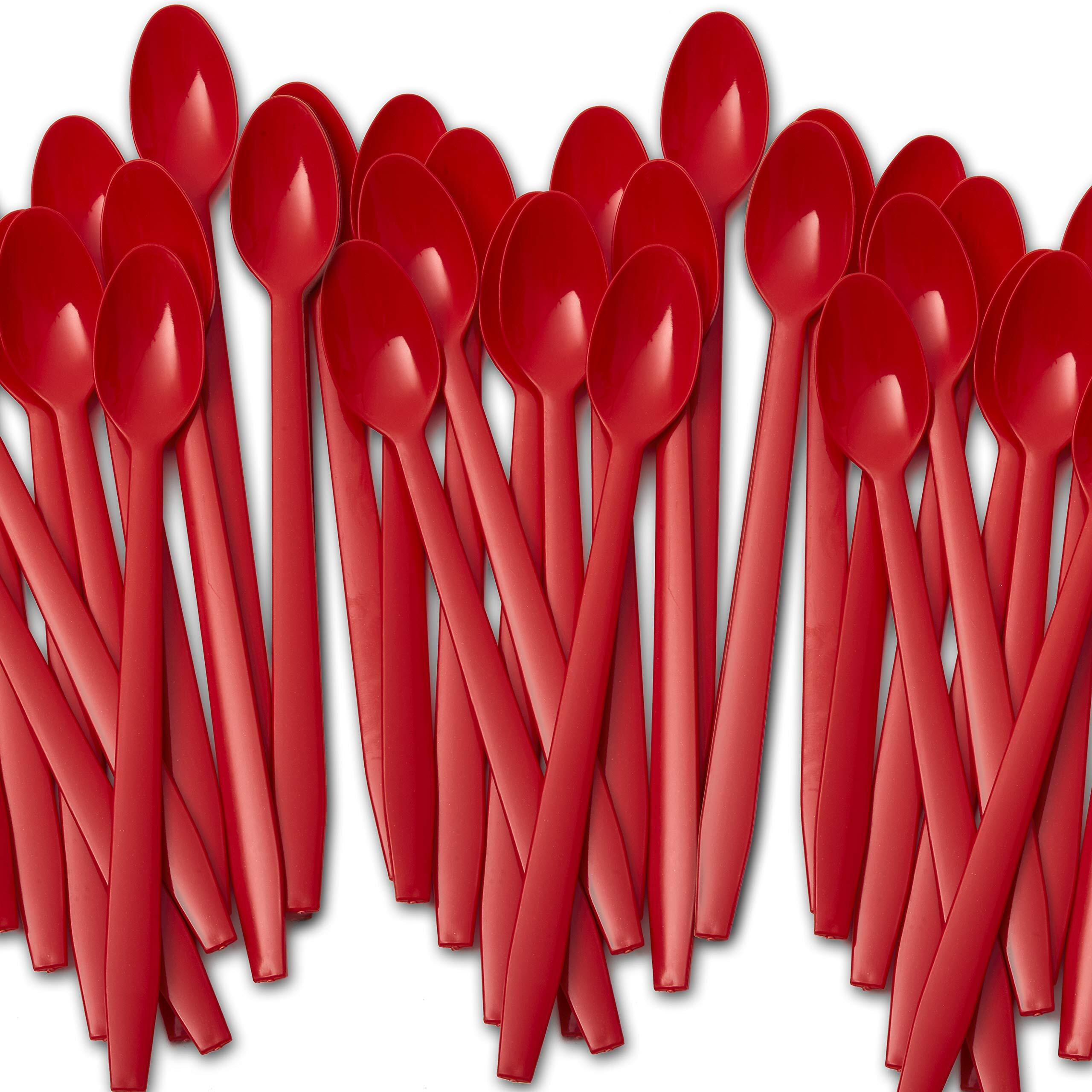 Extra Sturdy  Super Fun Red 8In Sundae Spoons 500Ct Heavy Duty Disposable Plastic Utensils For Ice Cream  Milkshakes  Tea And Floats. Best Long Spoon For Stirring Cocktails And Tall Iced Beverages