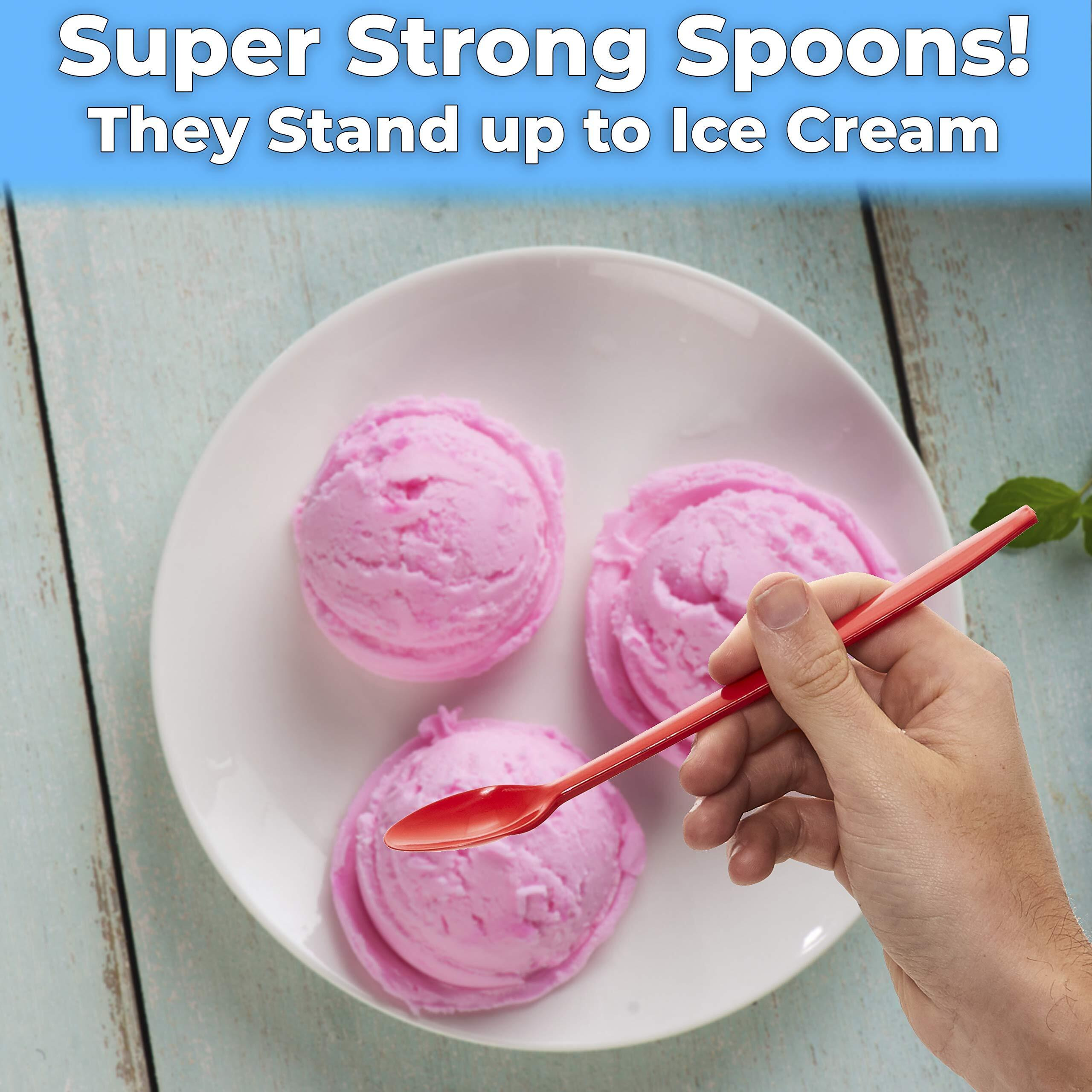 Extra Sturdy  Super Fun Red 8In Sundae Spoons 500Ct Heavy Duty Disposable Plastic Utensils For Ice Cream  Milkshakes  Tea And Floats. Best Long Spoon For Stirring Cocktails And Tall Iced Beverages