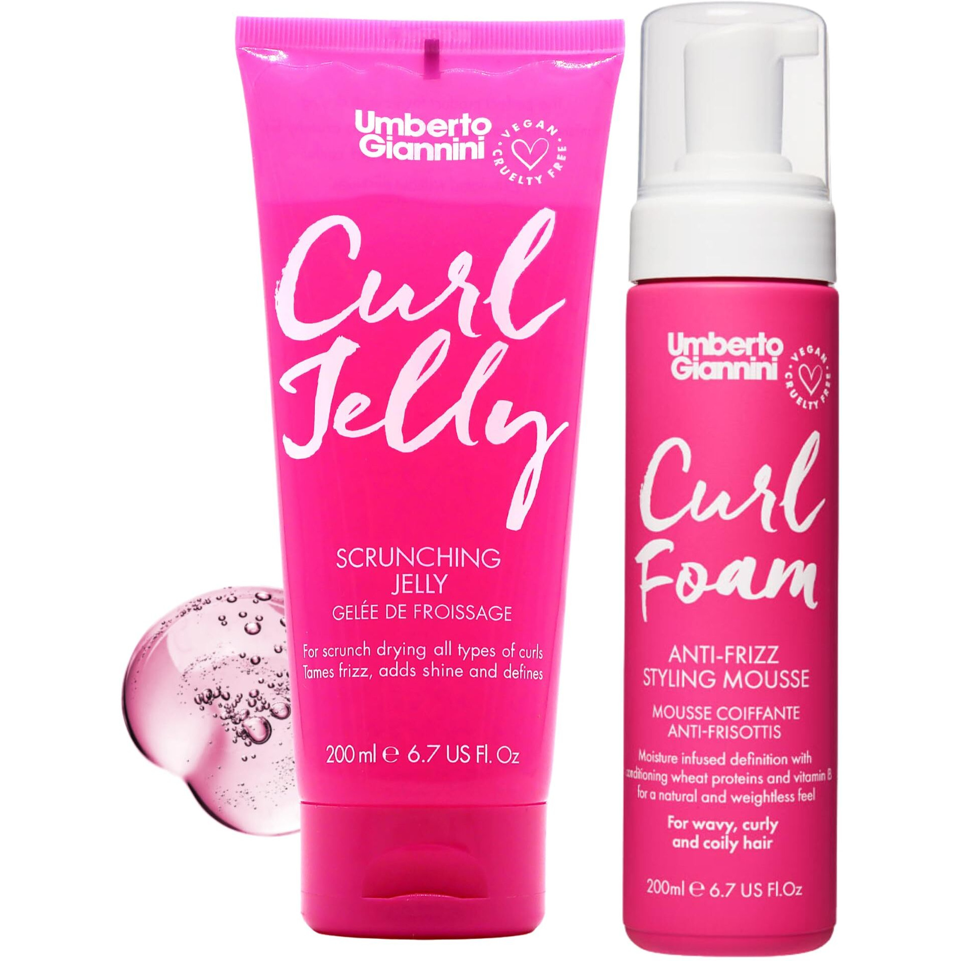 Umberto Giannini Curl Jelly Scrunching Jelly & Curl Foam Mousse Styling Duo - Vegan & Cruelty Free Curl Control Hair Gel & Mousse For Defrizzing Curly Or Wavy Hair