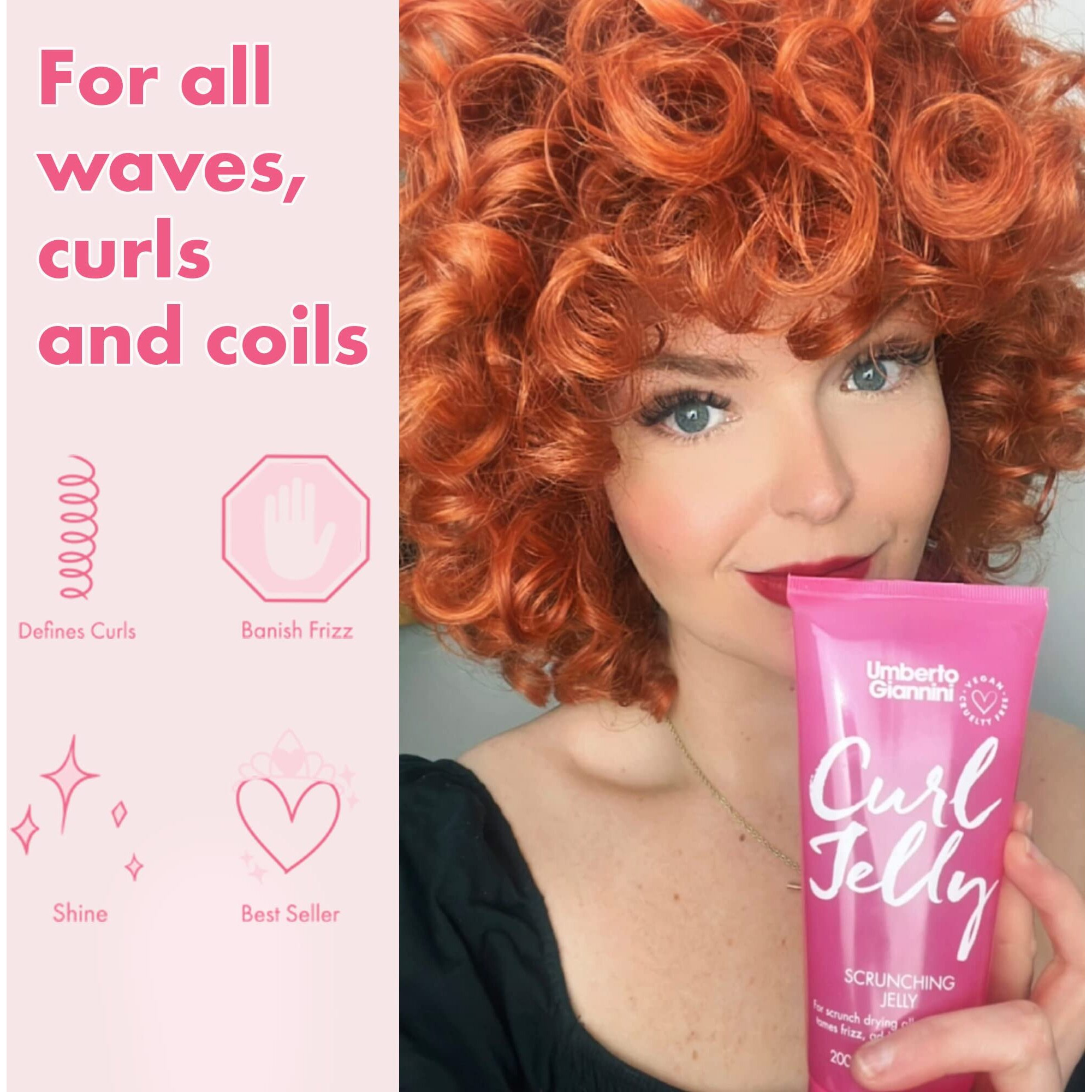 Umberto Giannini Curl Jelly Scrunching Jelly & Curl Foam Mousse Styling Duo - Vegan & Cruelty Free Curl Control Hair Gel & Mousse For Defrizzing Curly Or Wavy Hair