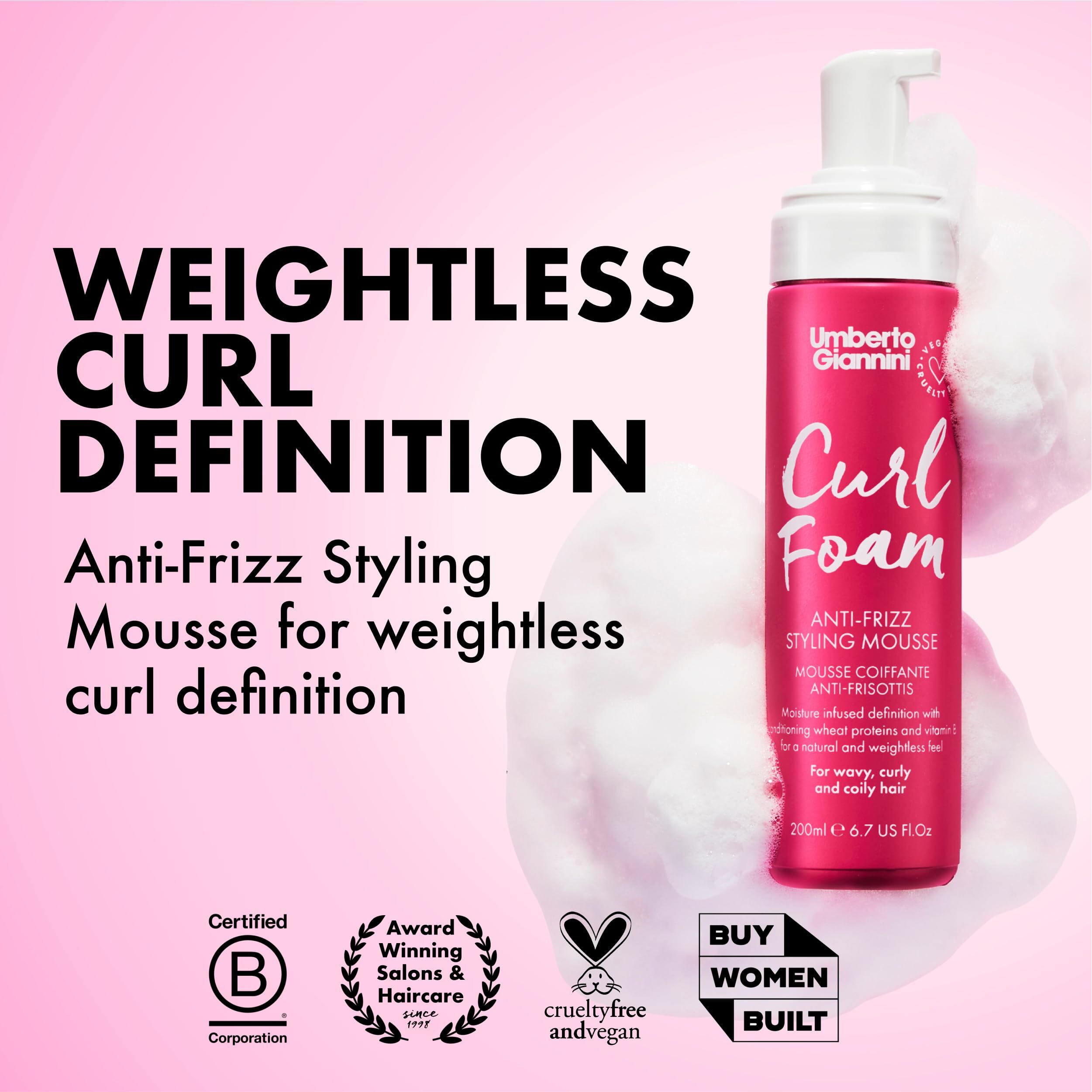 Umberto Giannini Curl Jelly Scrunching Jelly & Curl Foam Mousse Styling Duo - Vegan & Cruelty Free Curl Control Hair Gel & Mousse For Defrizzing Curly Or Wavy Hair