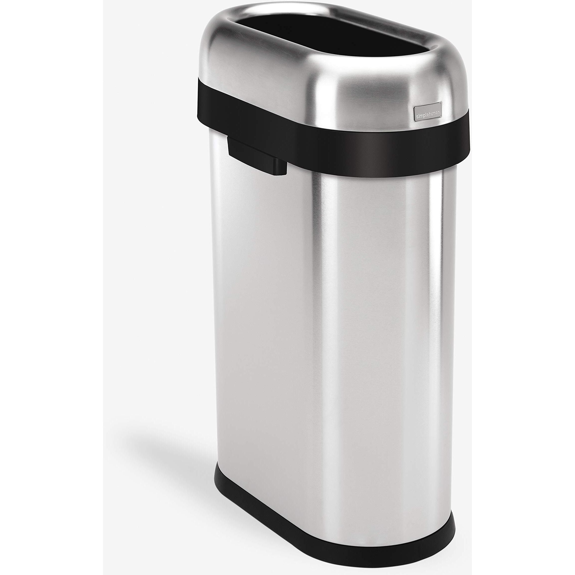 Simplehuman 50 Liter / 13.2 Gallon Slim Open Top Trash Can  Commercial Grade Heavy Gauge Brushed Stainless Steel