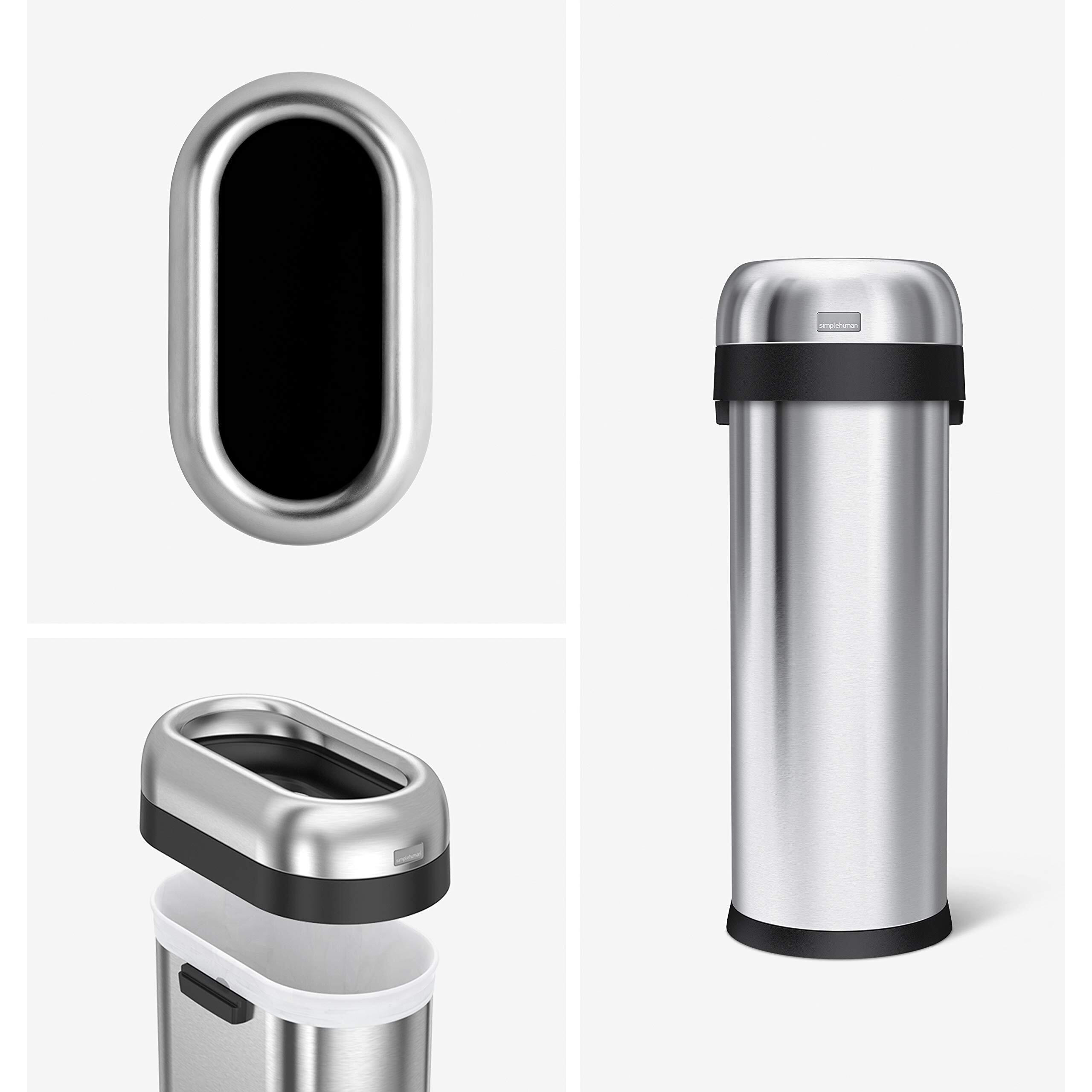 Simplehuman 50 Liter / 13.2 Gallon Slim Open Top Trash Can  Commercial Grade Heavy Gauge Brushed Stainless Steel