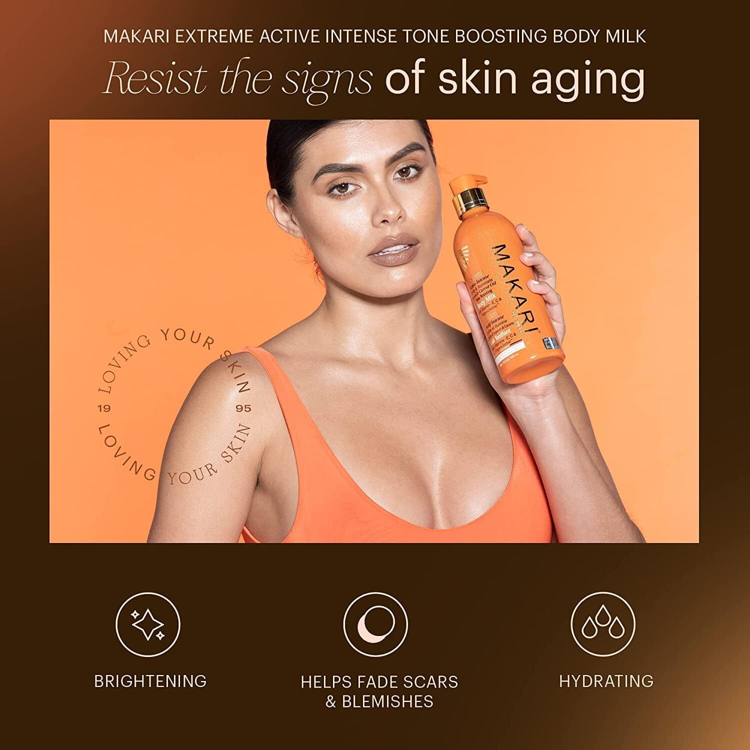 Makari Extreme Active Intense Carrot & Argan Oil Body Milk (16.8 Oz) | Unify & Illuminate | Tone-Boosting Body Lotion With Vitamins E And C | Helps Brighten Skin Tone | Promotes Even Complexion