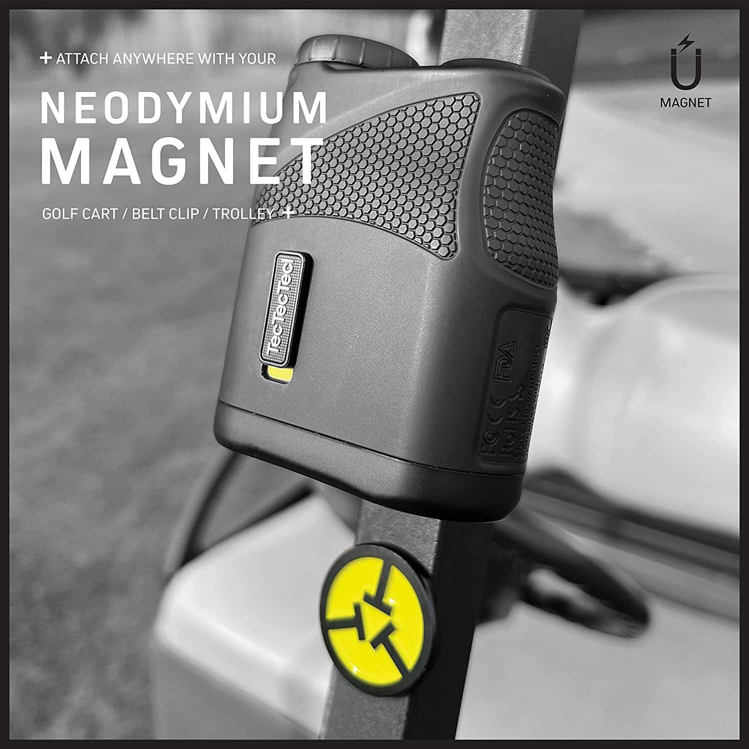 Tectectec Klyr Golf Rangefinder With Slope  Belt Clip  Magnetic Holder. Laser Range Finder With Latest Optics  High End Case  Golf Ball Marker With Magnet. (Black)